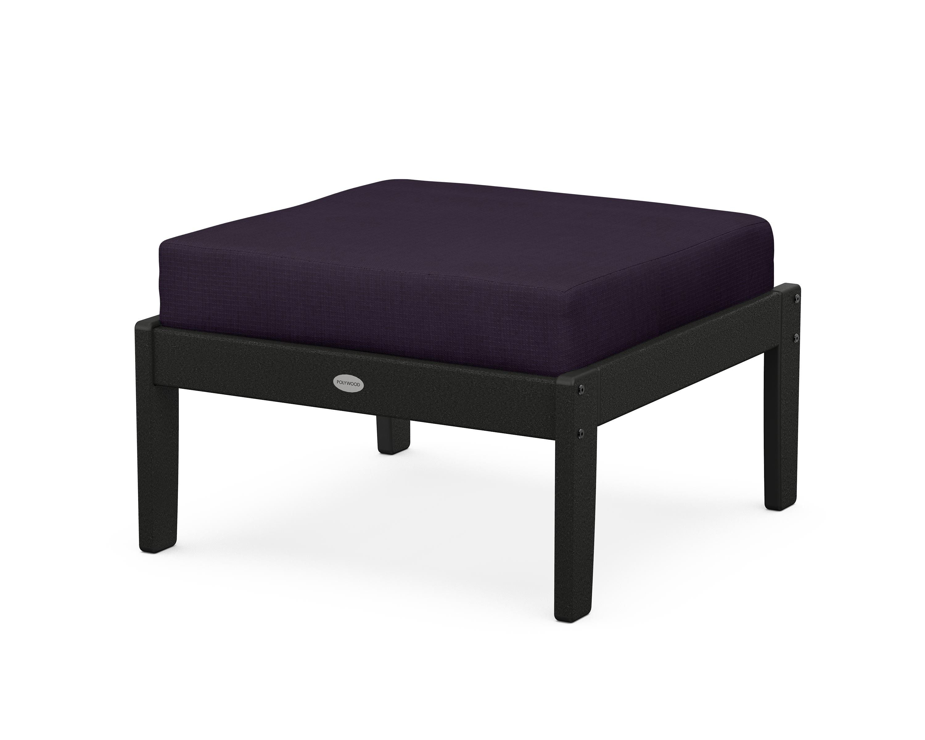 POLYWOOD® Braxton Deep Seating Ottoman in Black / Navy Linen