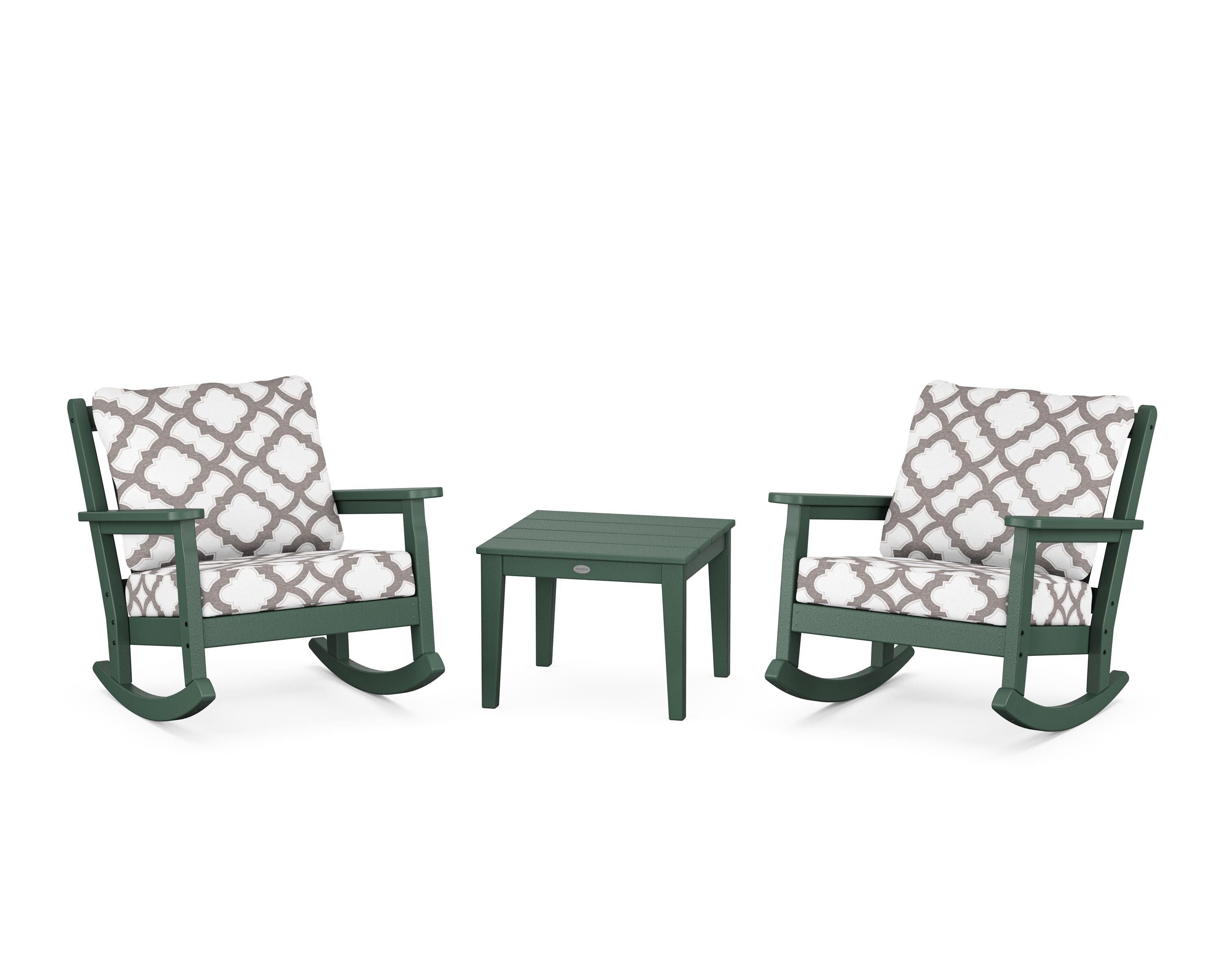 POLYWOOD® Chippendale 3-Piece Deep Seating Rocker Set in Green / Trellis Grey Mist
