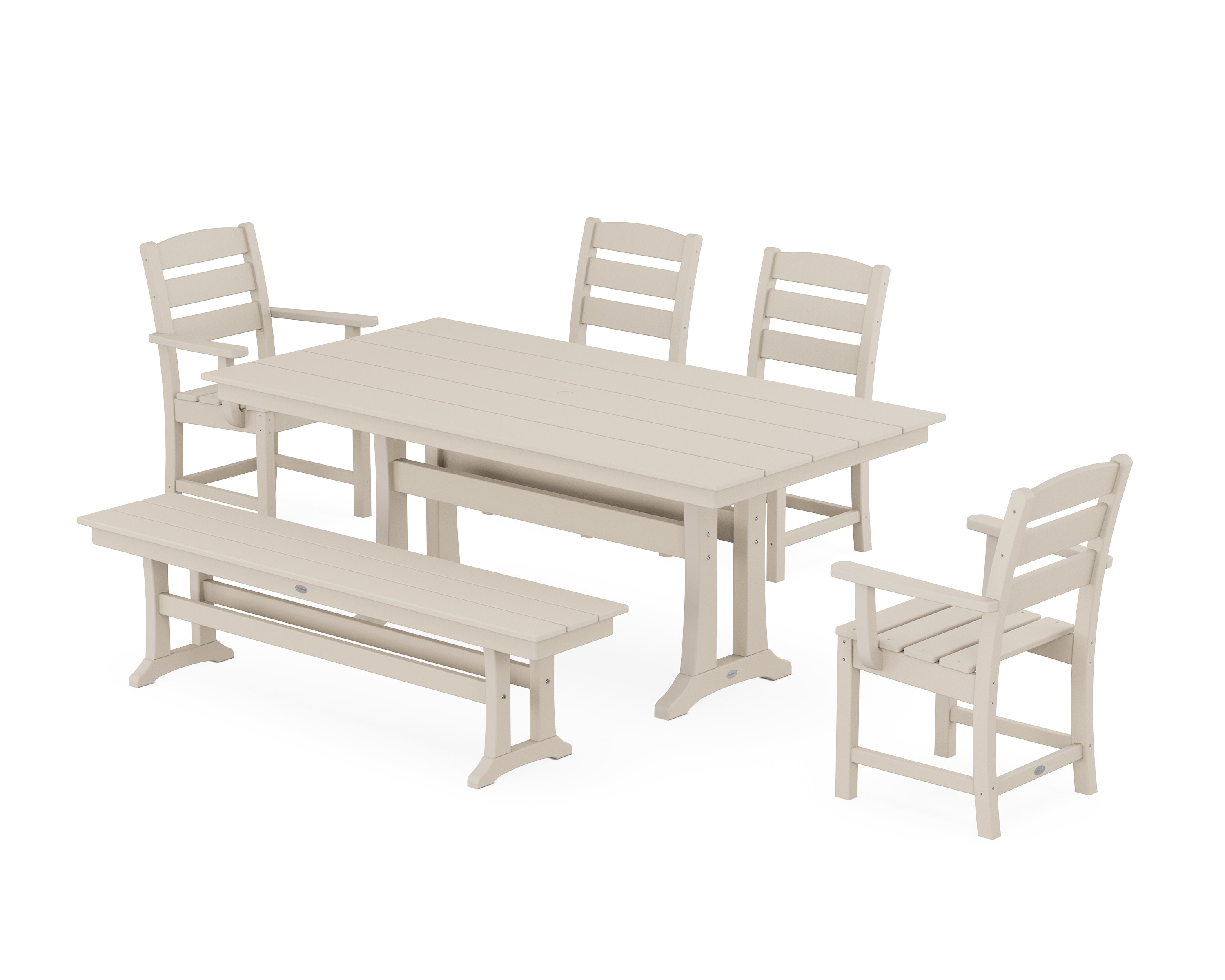 POLYWOOD® Lakeside 6-Piece Farmhouse Dining Set With Trestle Legs in Sand