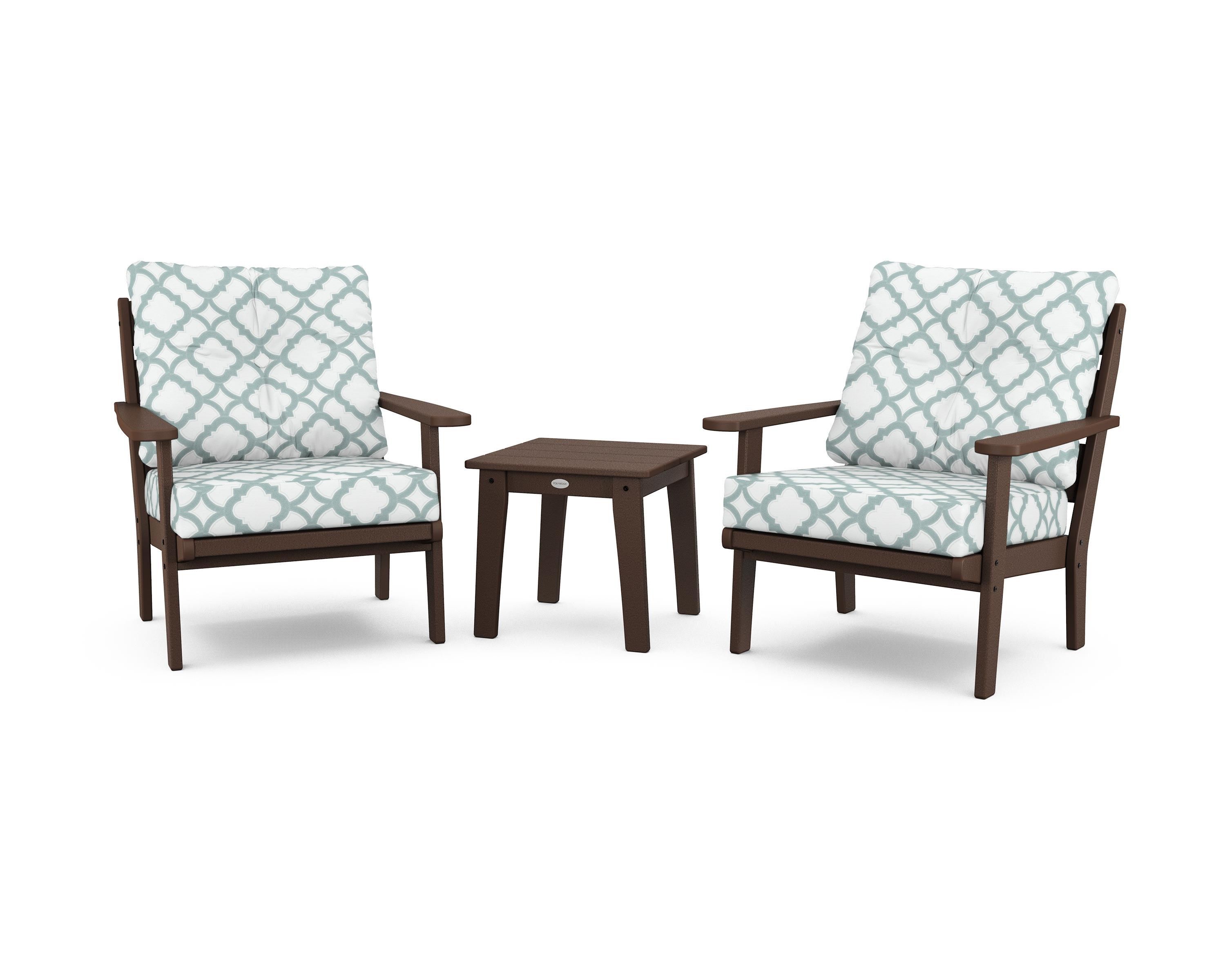POLYWOOD® Lakeside 3-Piece Deep Seating Chair Set in Mahogany / Trellis Glacier Spa
