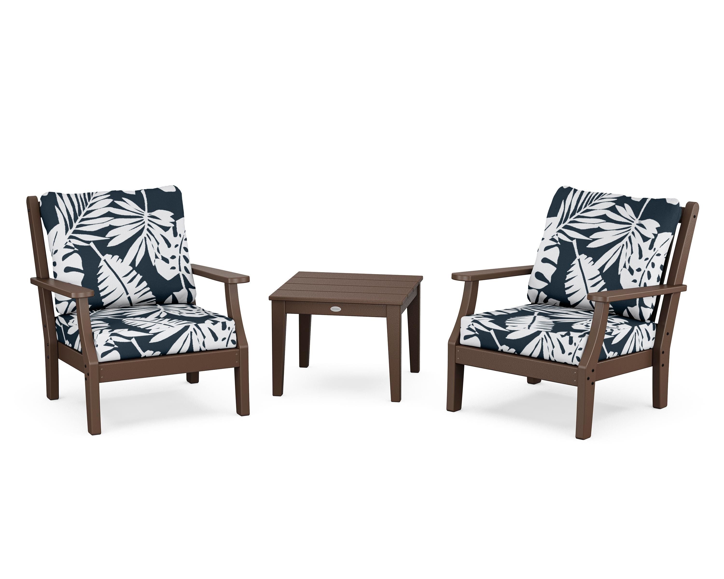 Country Living Wovendale 3-Piece Deep Seating Set in Mahogany / Leaf Marine Indigo