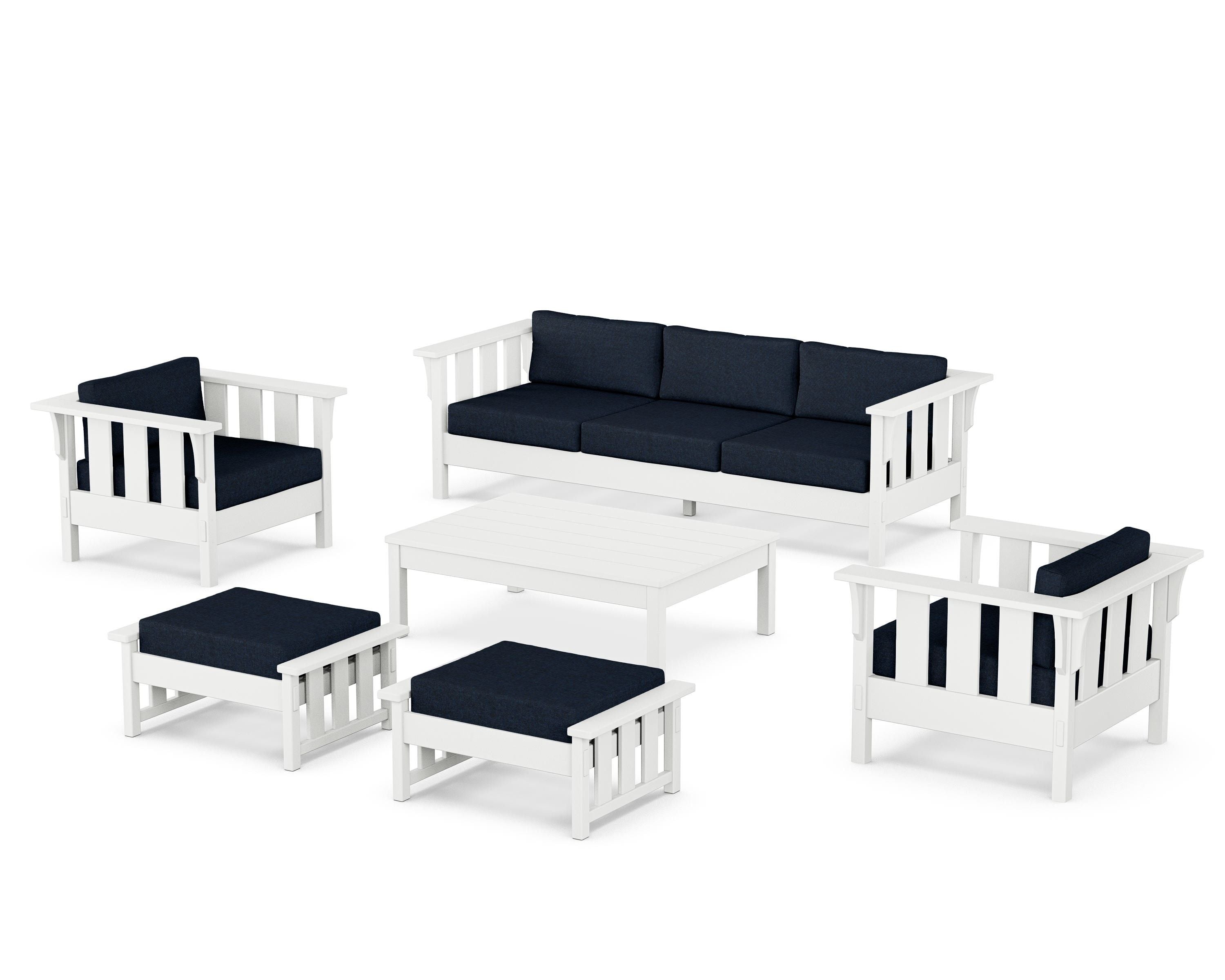 Martha Stewart by POLYWOOD® Acadia 6-Piece Lounge Sofa Set in White / Marine Indigo