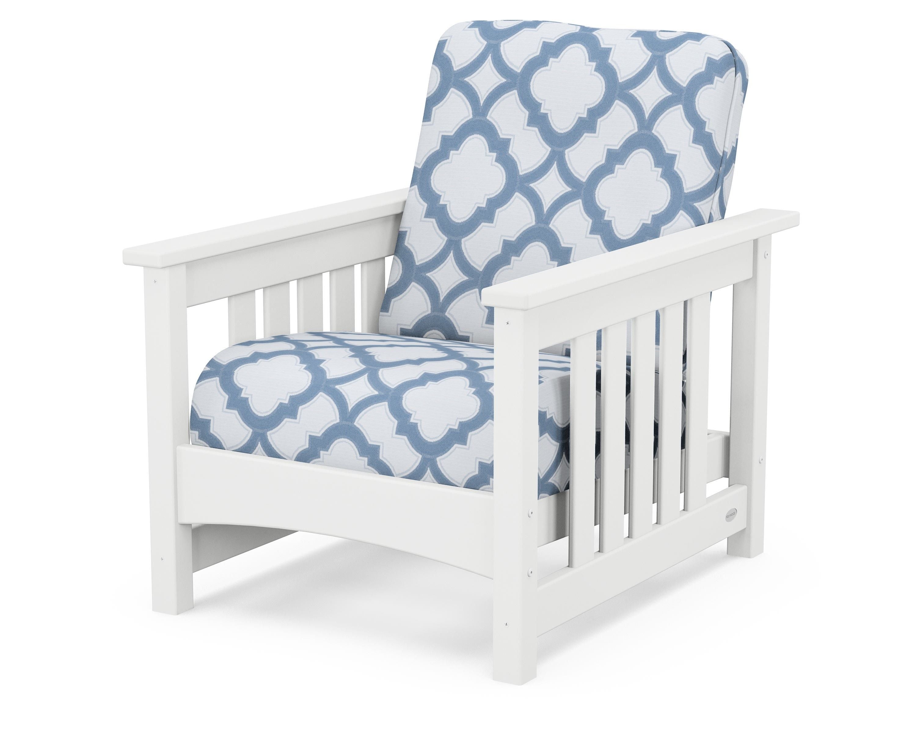 POLYWOOD® Club Mission Chair in White / Trellis Sky Blue