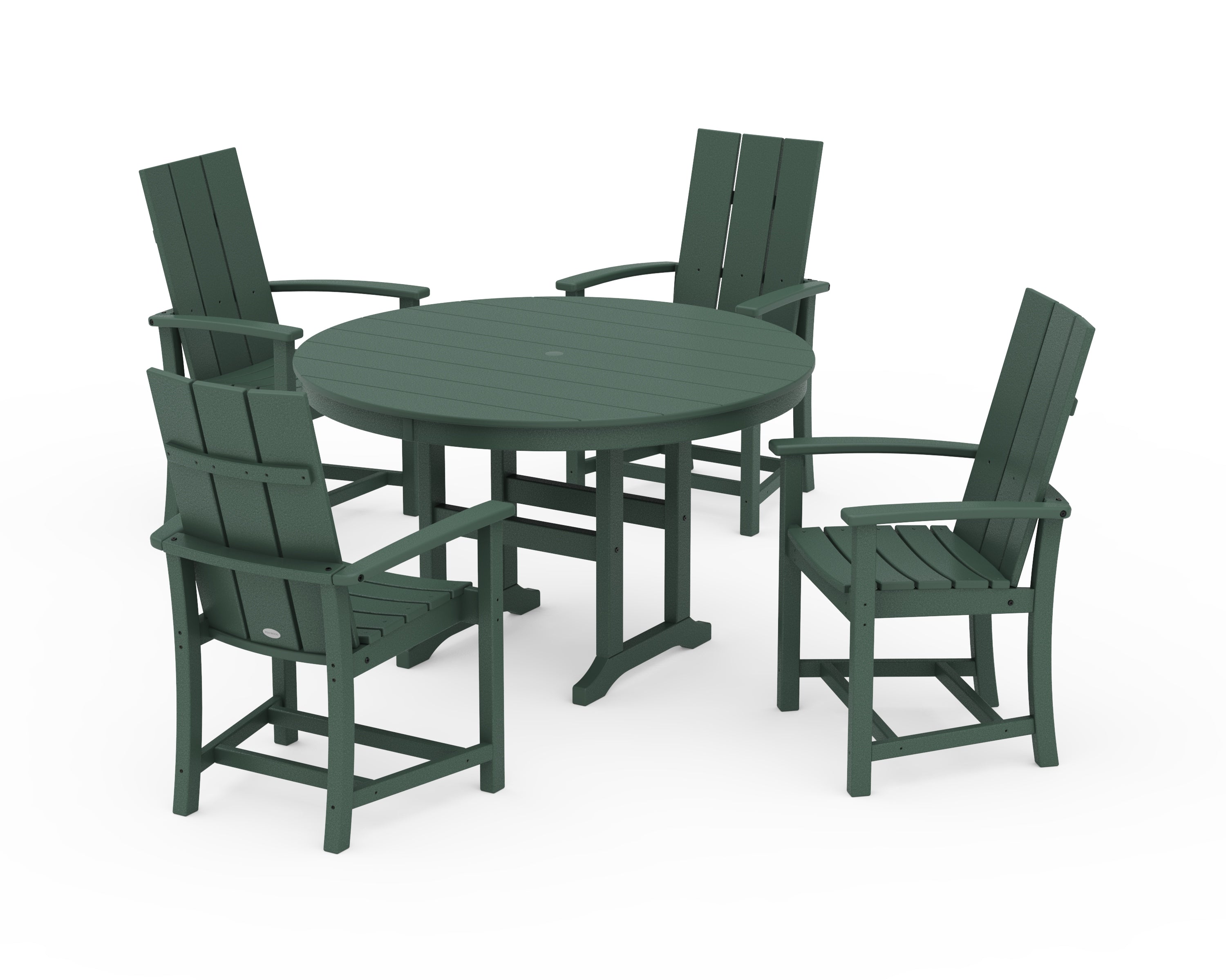 POLYWOOD® Modern Adirondack 5-Piece Round Farmhouse Dining Set in Green