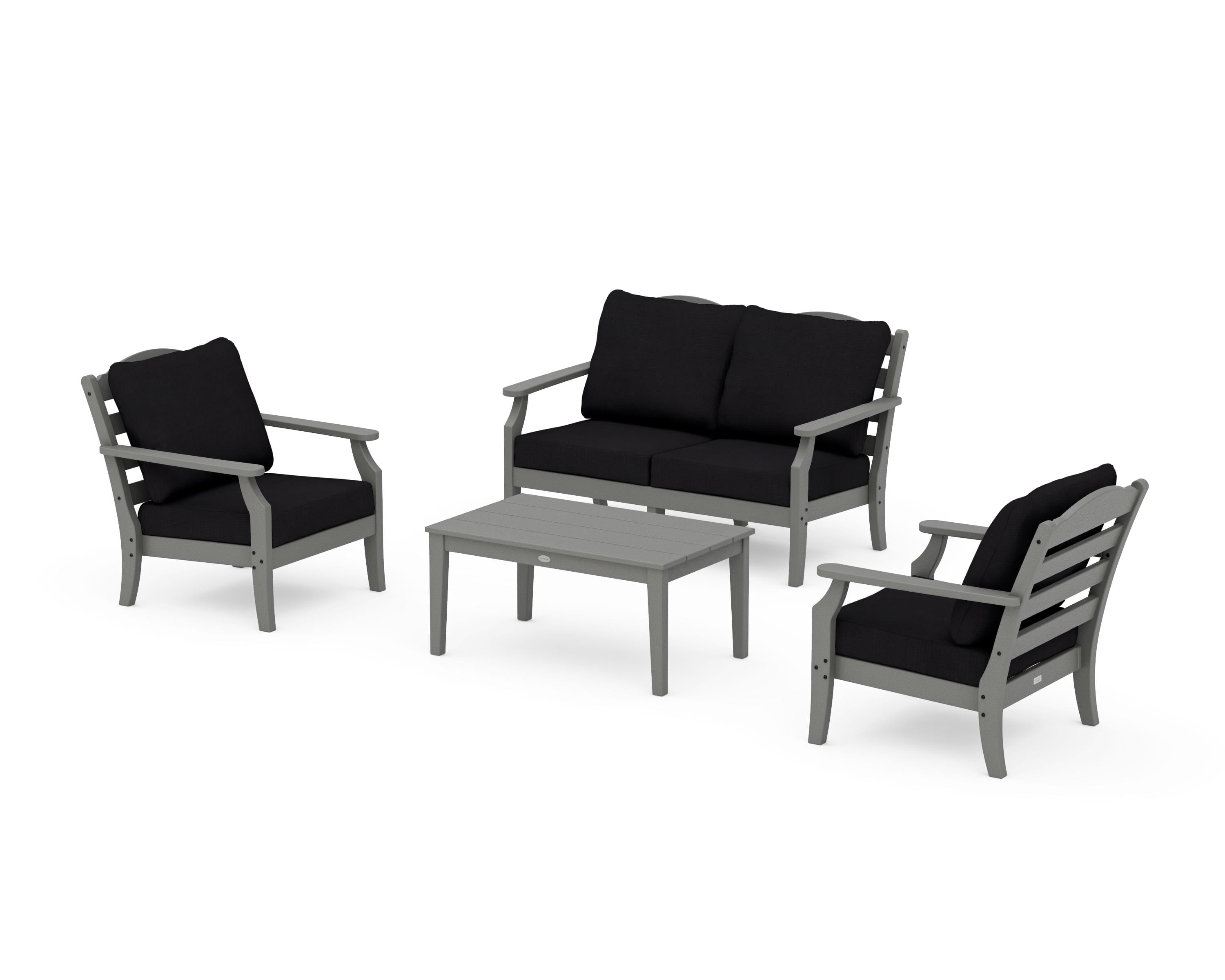 Draper James™ by POLYWOOD® Savannah 4-Piece Deep Seating Set with Loveseat in Slate Grey / Midnight Linen