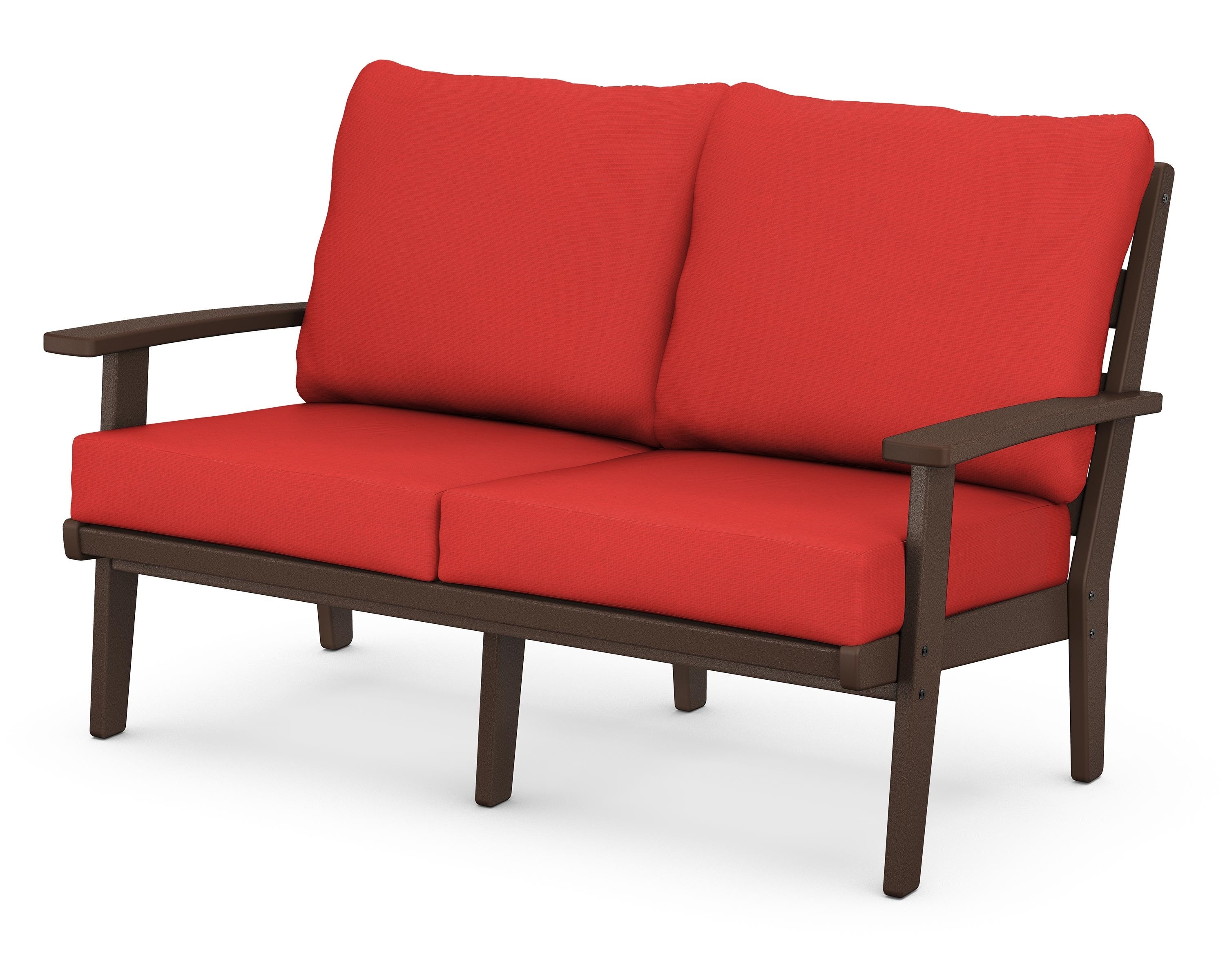 POLYWOOD® Grant Park Deep Seating Loveseat in Mahogany / Crimson Linen