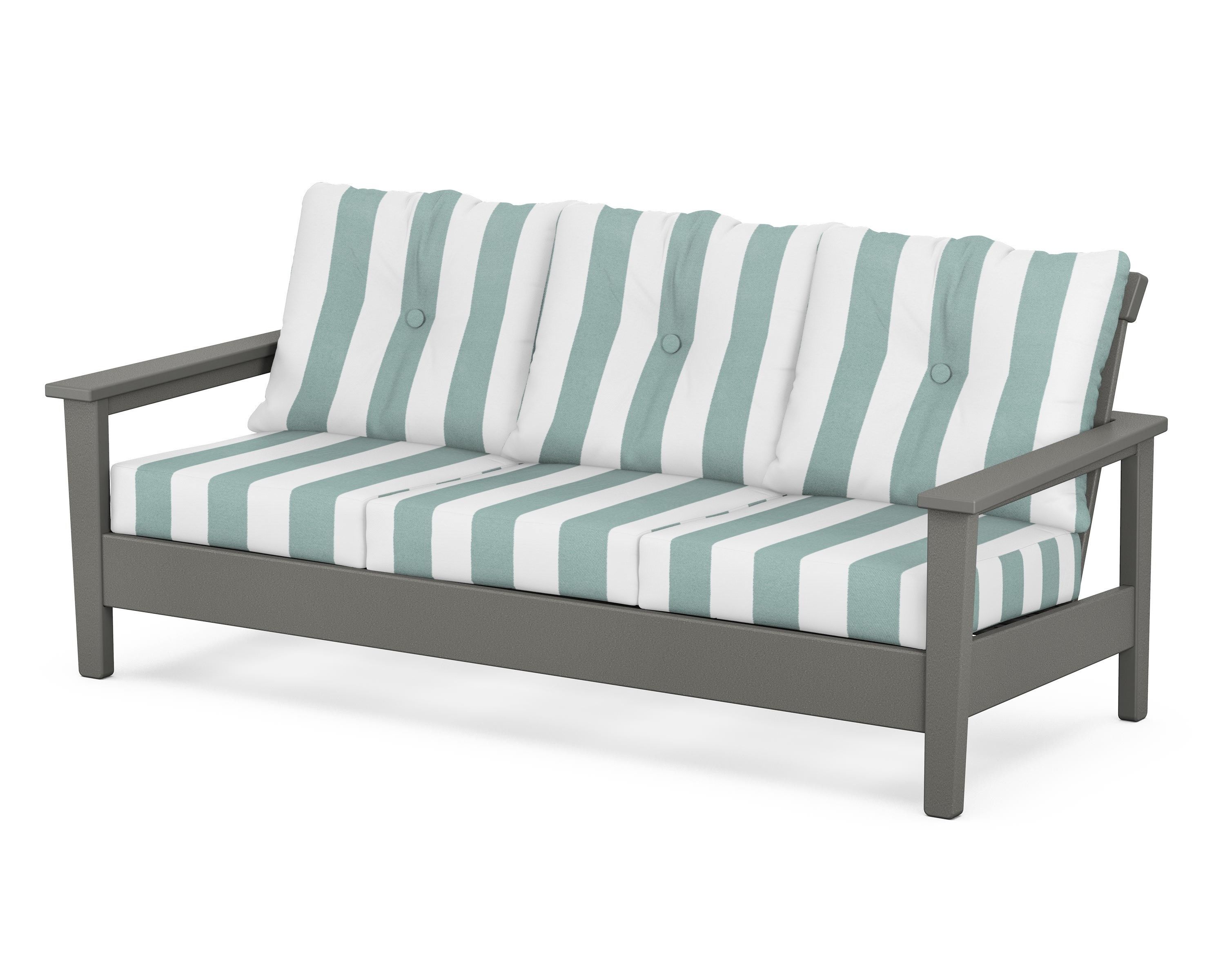 POLYWOOD® Prescott Deep Seating Sofa in Slate Grey / Cabana Stripe Glacier Spa