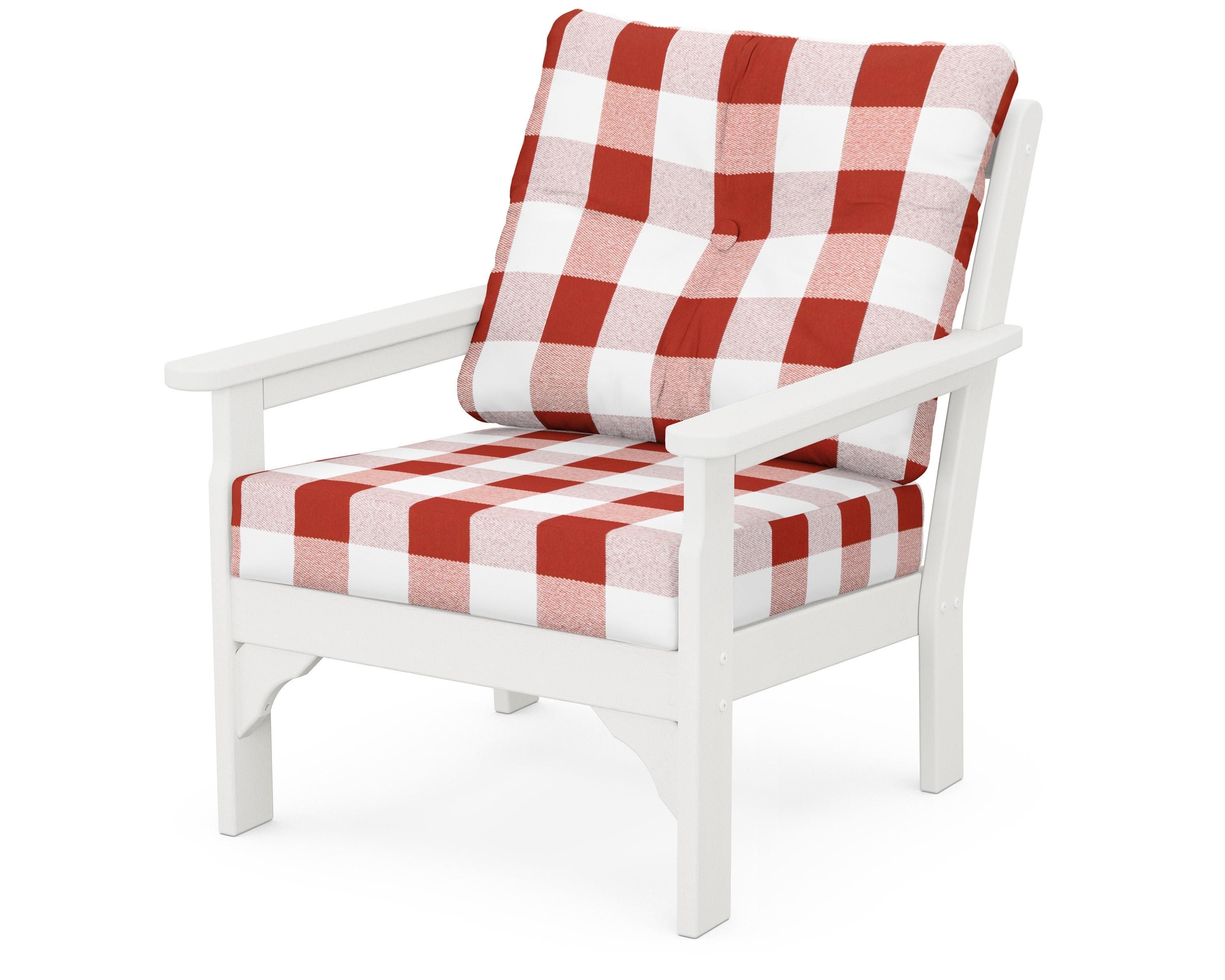 POLYWOOD® Vineyard Deep Seating Chair in Vintage White / Buffalo Plaid Crimson