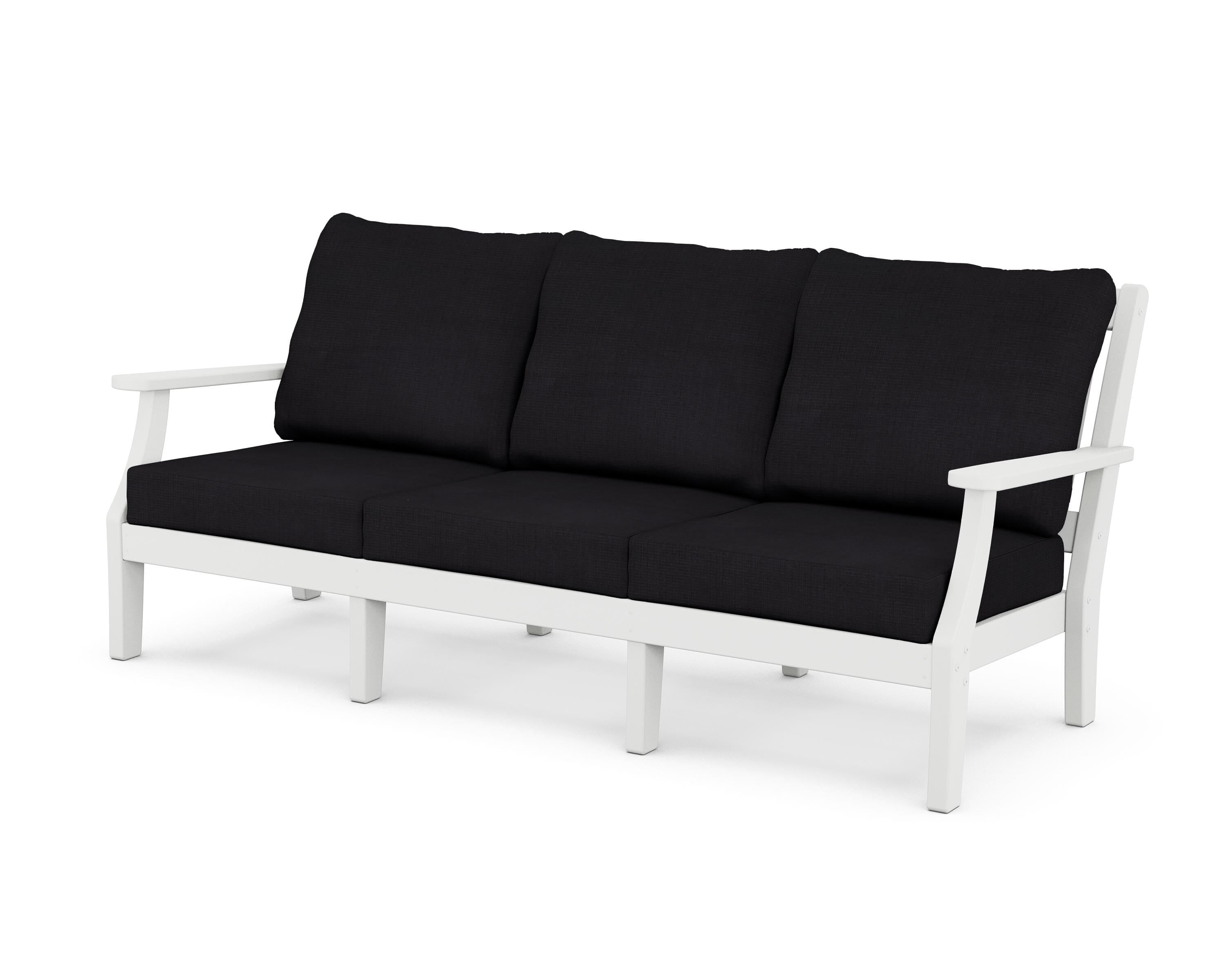 Martha Stewart by POLYWOOD® Chinoiserie Deep Seating Sofa in White / Midnight Linen