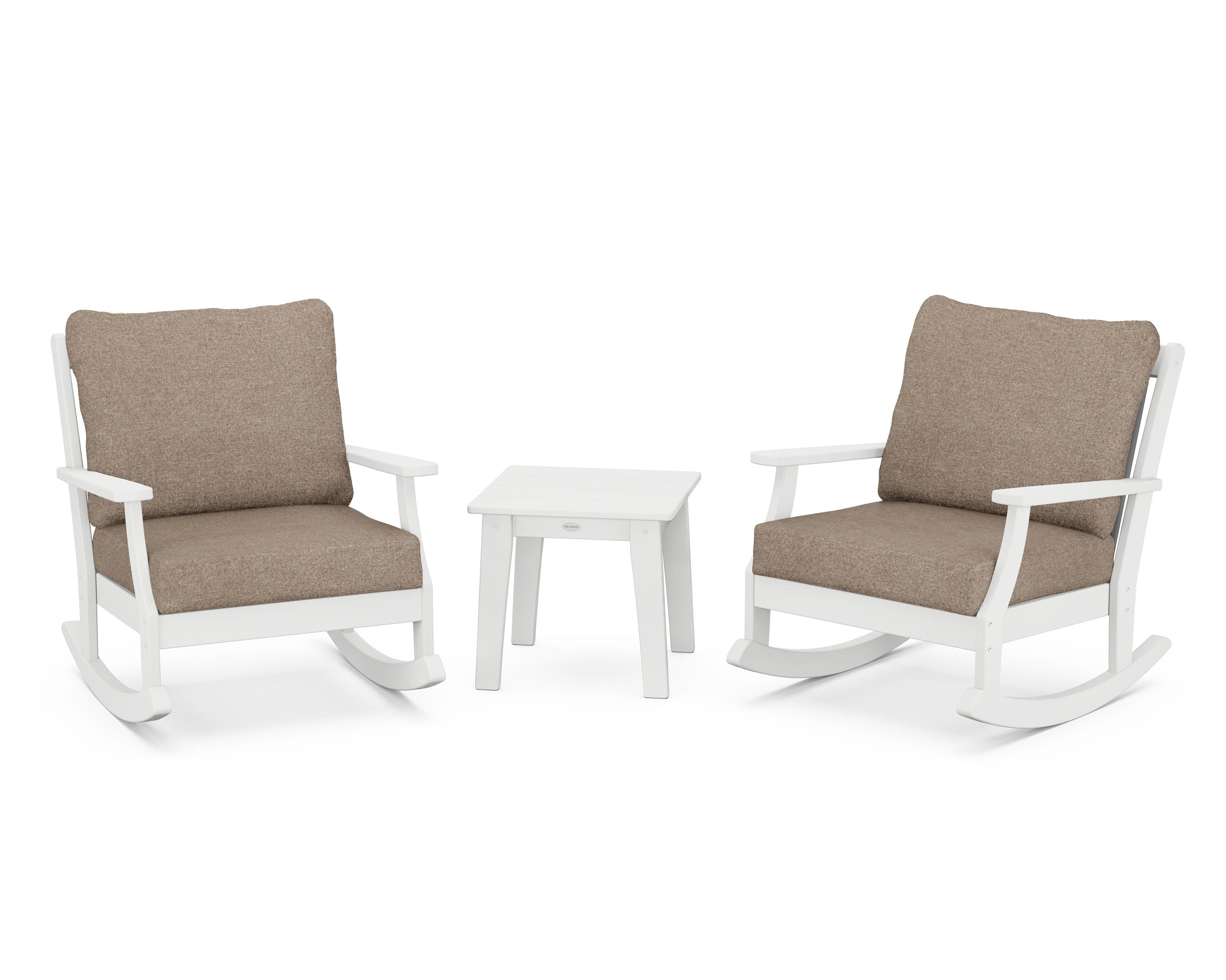 POLYWOOD® Braxton 3-Piece Deep Seating Rocker Set in White / Spiced Burlap