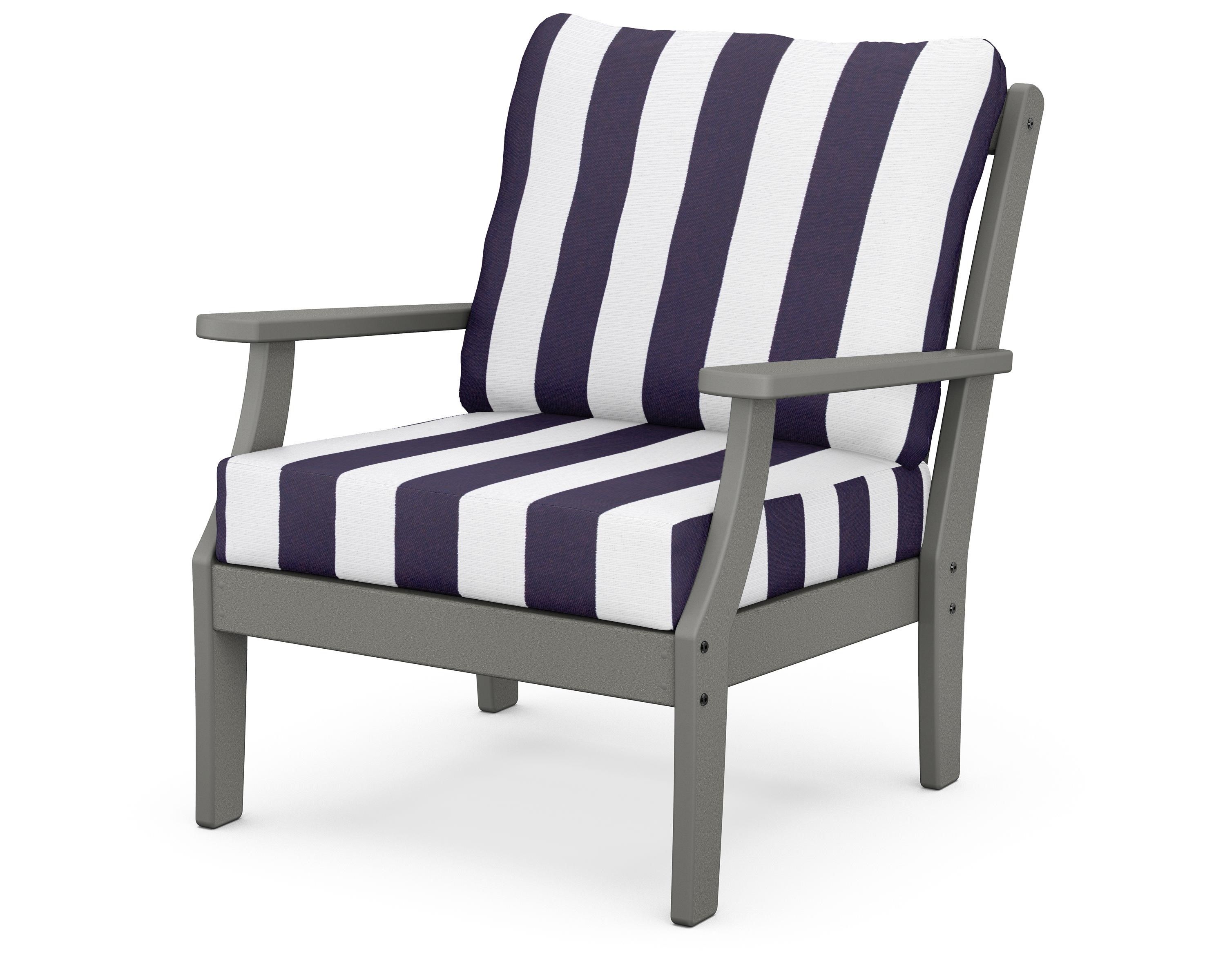 POLYWOOD® Braxton Deep Seating Chair in Slate Grey / Cabana Stripe Navy