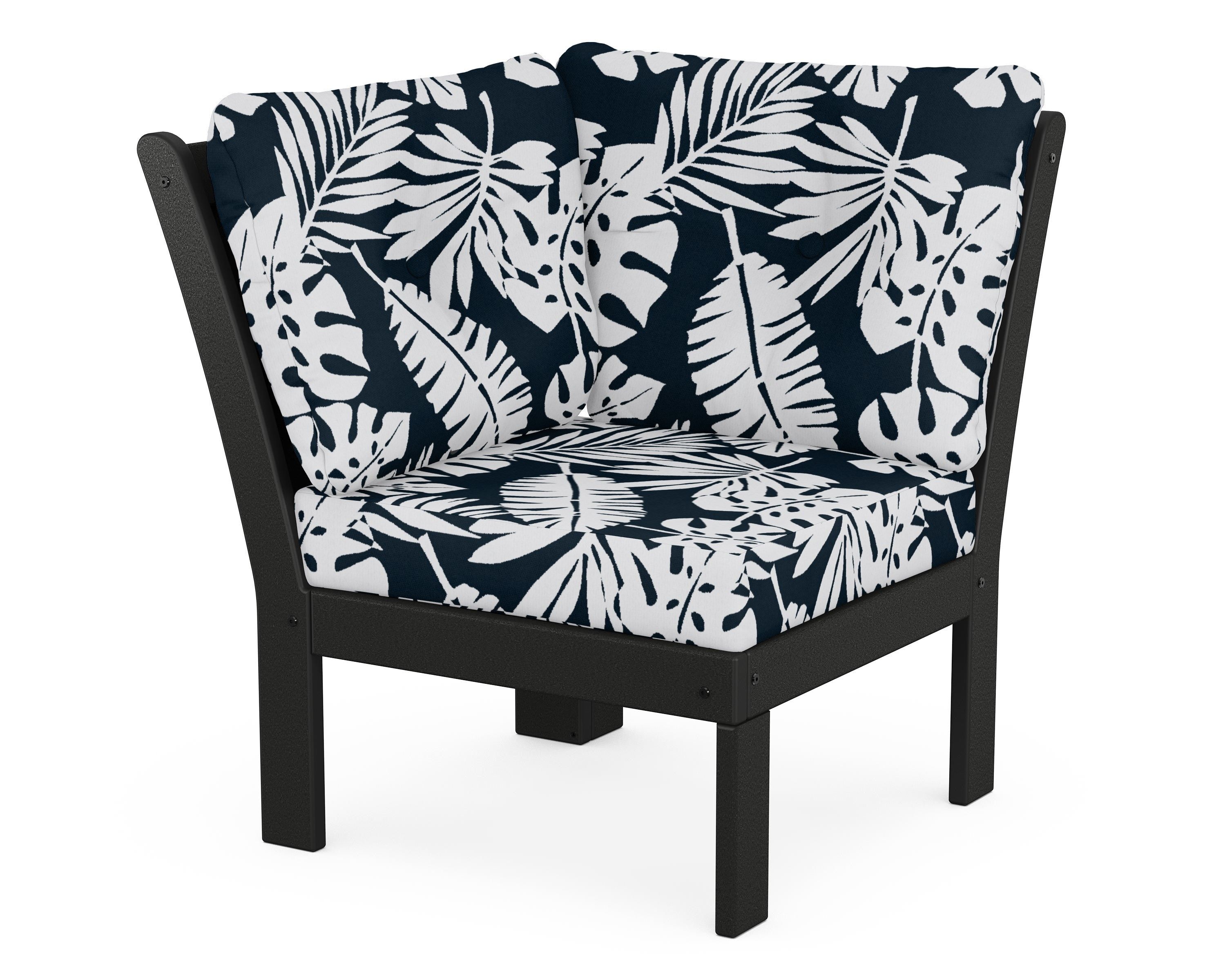 POLYWOOD® Vineyard Modular Corner Chair in Black / Leaf Marine Indigo