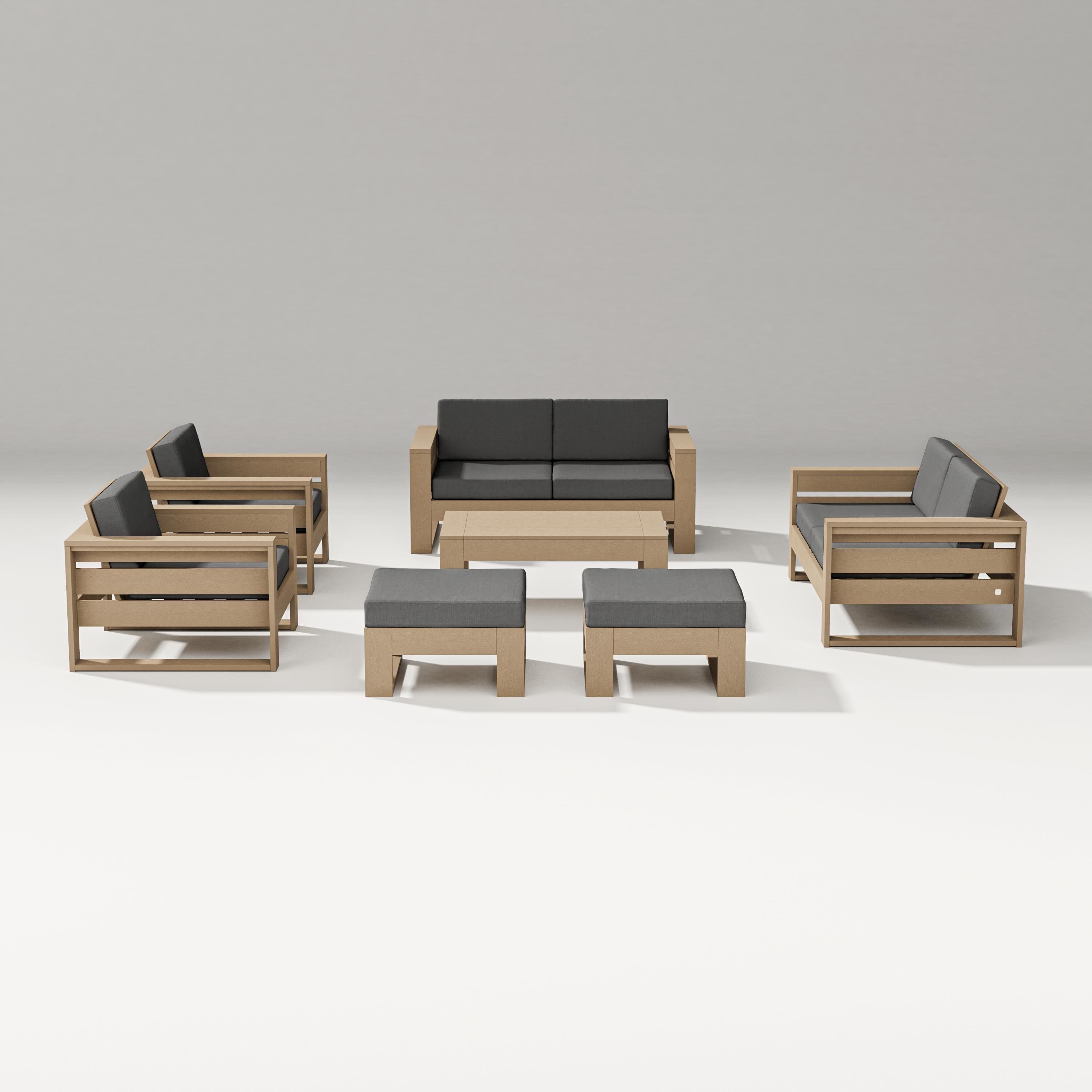 PW Designer Series Latitude 7-Piece Lounge Loveseat Set in Vintage Sahara / Spectrum Carbon
