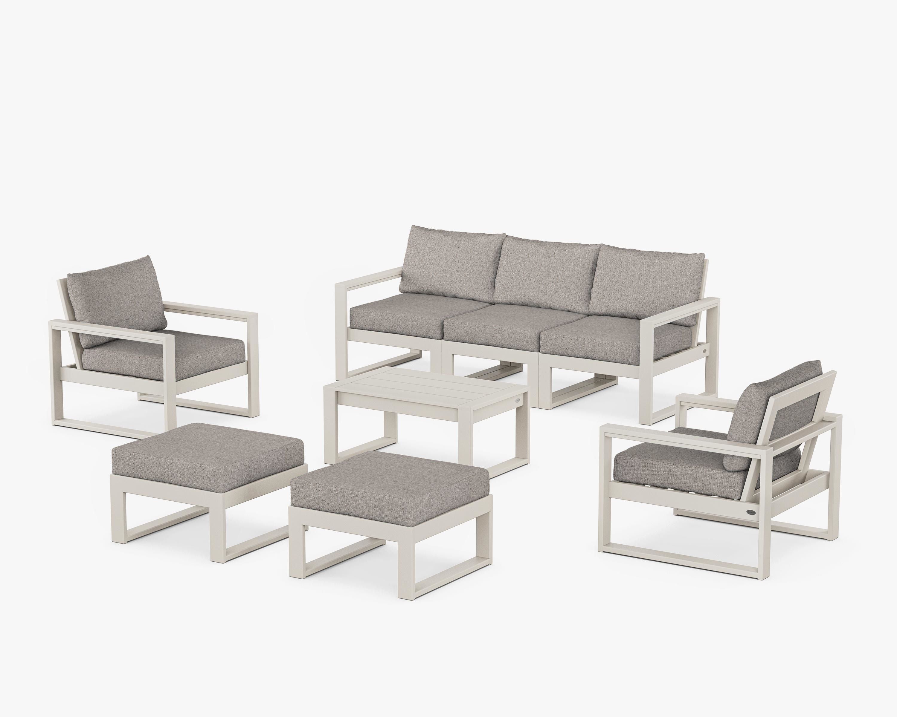 POLYWOOD® EDGE Sectional 8-Piece Lounge Sofa Set in Sand / Weathered Tweed