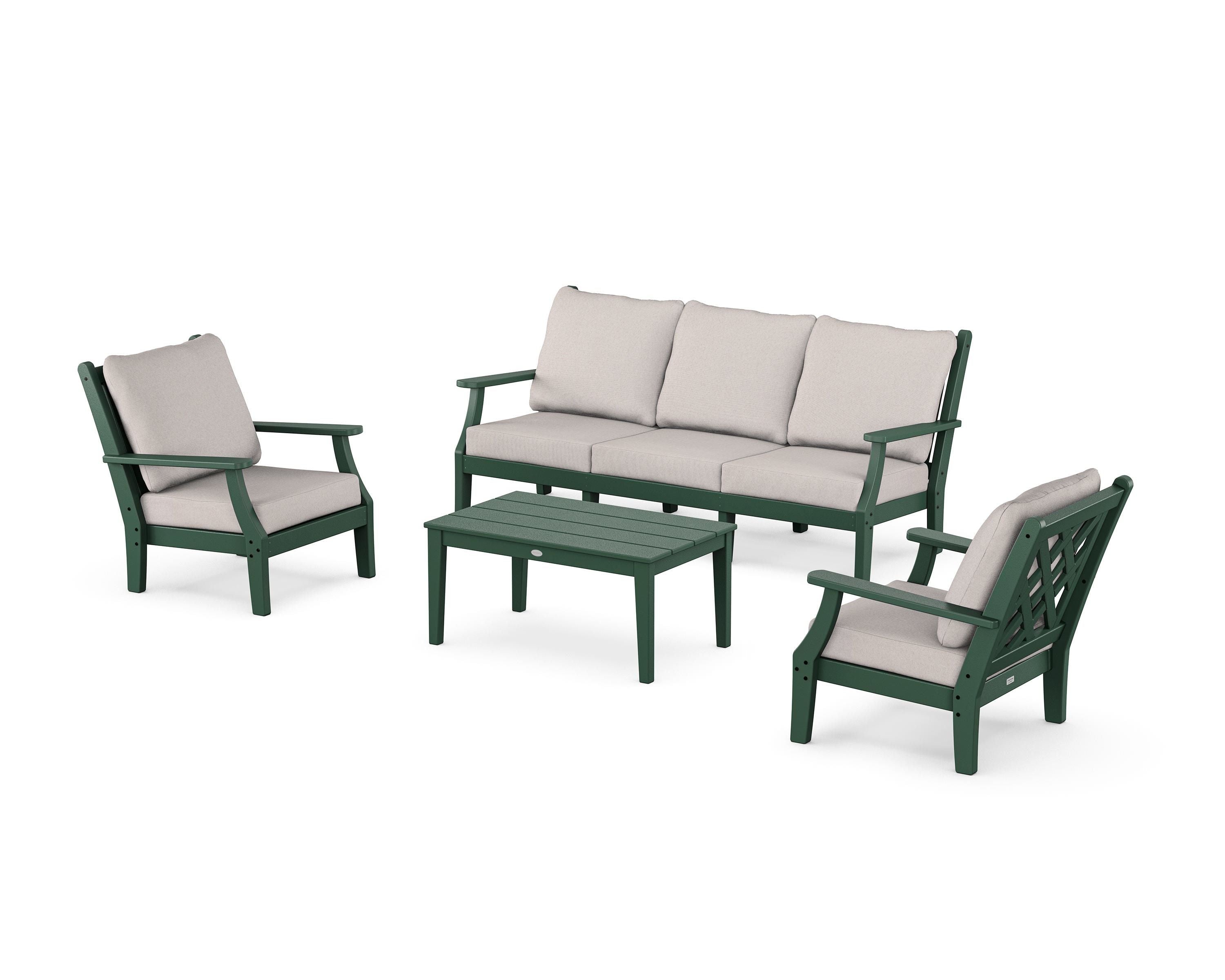 Country Living Wovendale 4-Piece Deep Seating Set with Sofa in Green / Dune Burlap