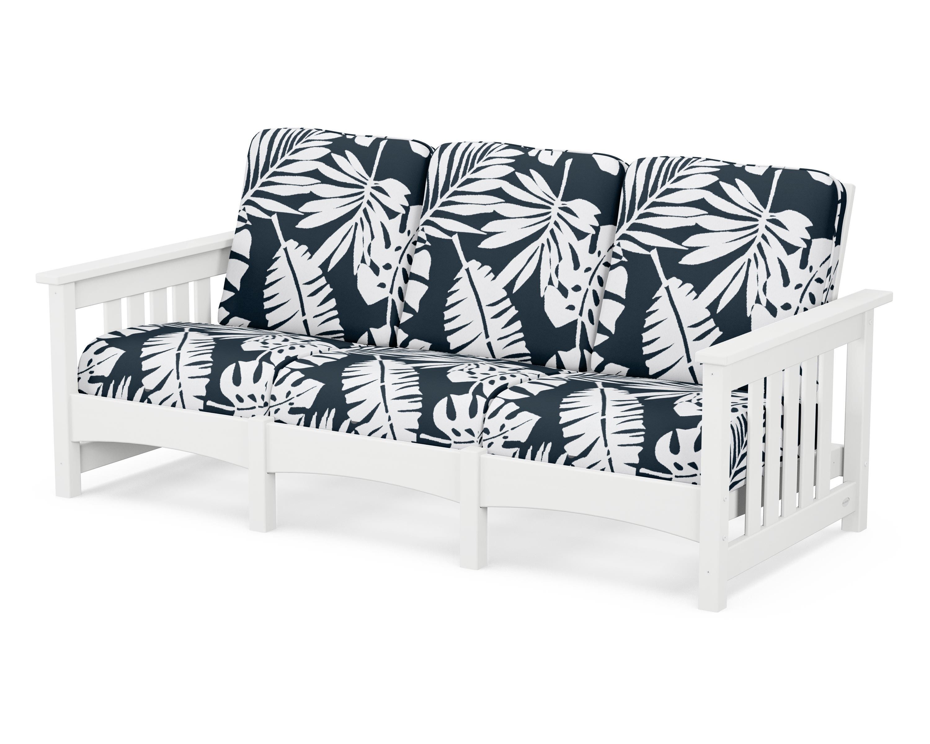 POLYWOOD® Club Mission Sofa in White / Leaf Marine Indigo