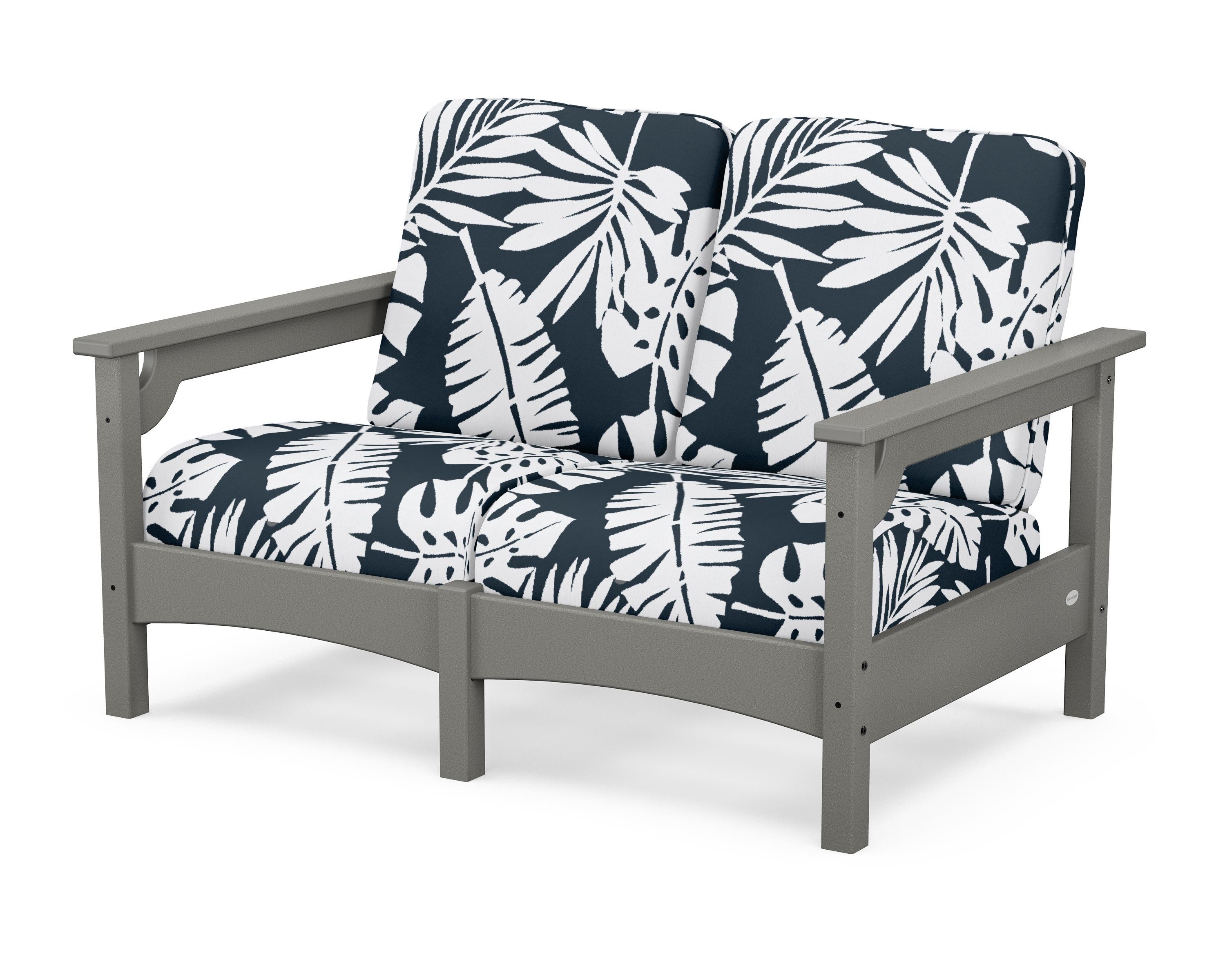 POLYWOOD® Club Loveseat in Slate Grey / Leaf Marine Indigo
