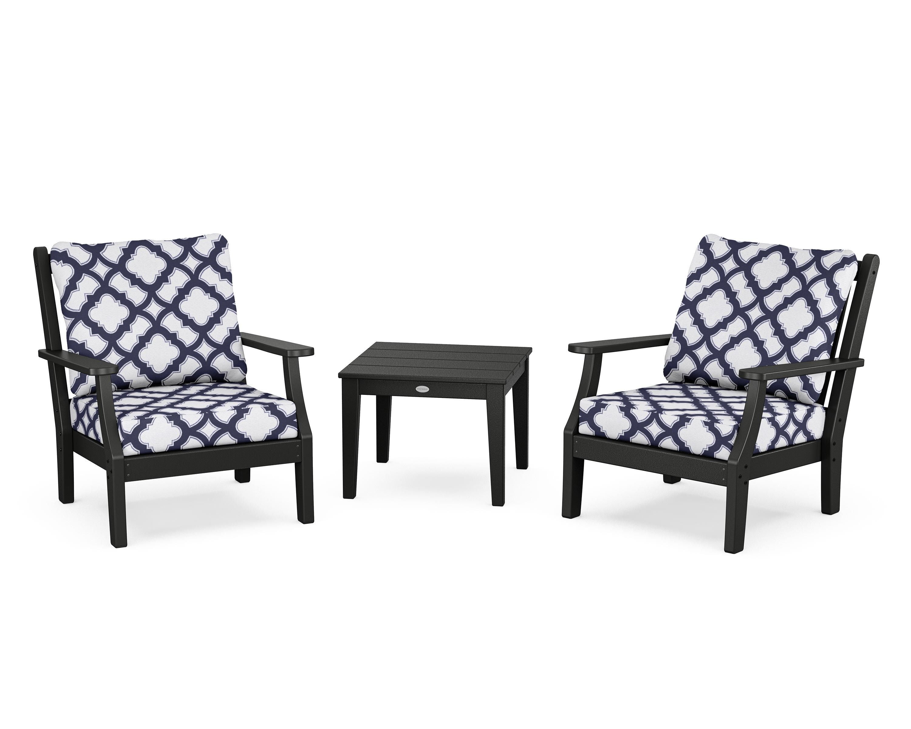 Country Living Wovendale 3-Piece Deep Seating Set in Black / Trellis Navy
