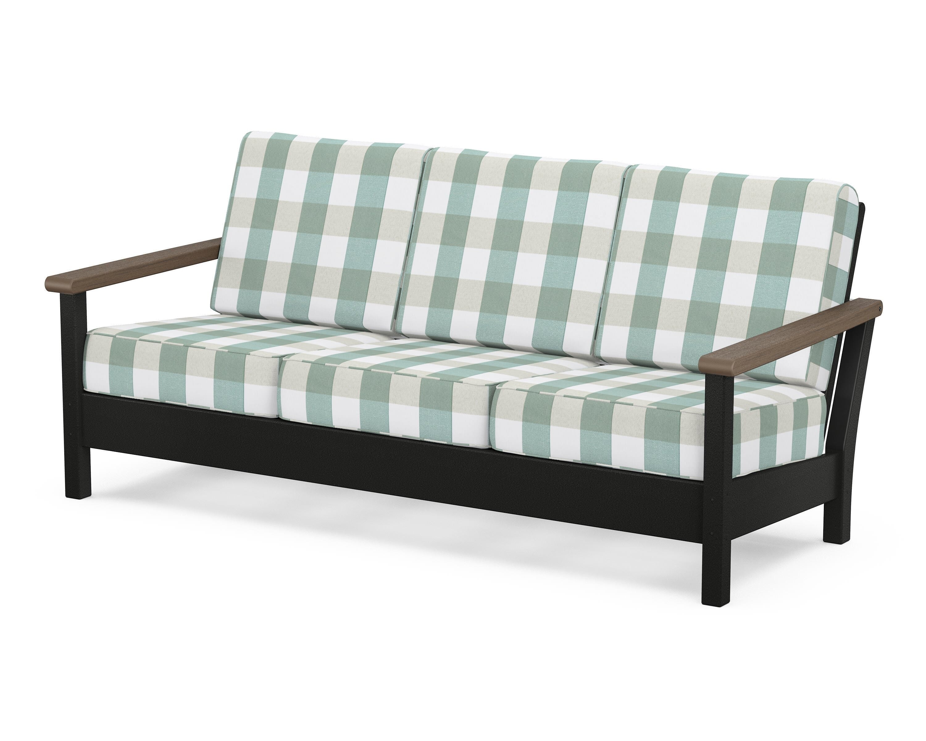 POLYWOOD® Harbour Deep Seating Sofa in Black / Kona / Buffalo Plaid Glacier Spa