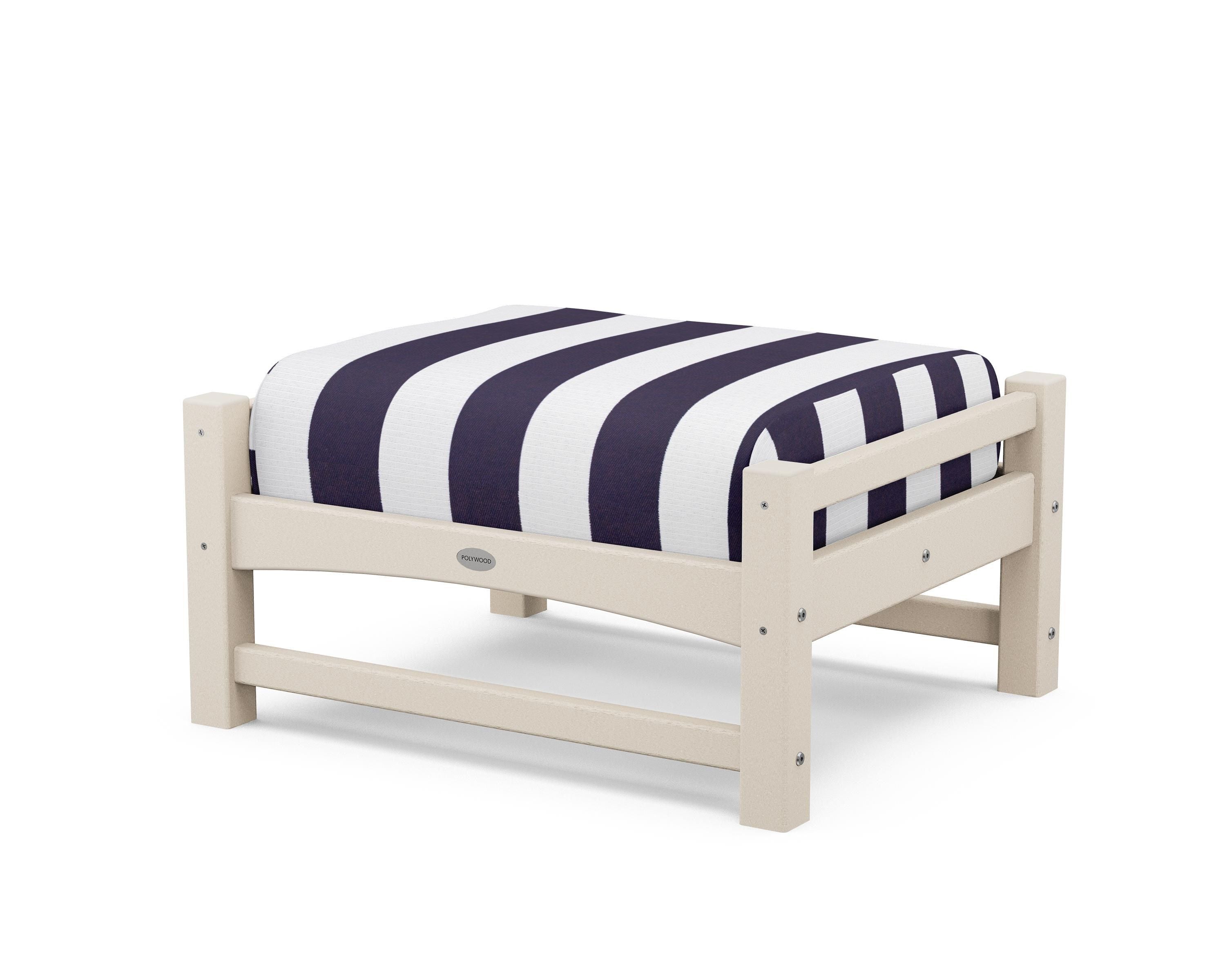 POLYWOOD® Club Ottoman in Sand / Cabana Stripe Navy