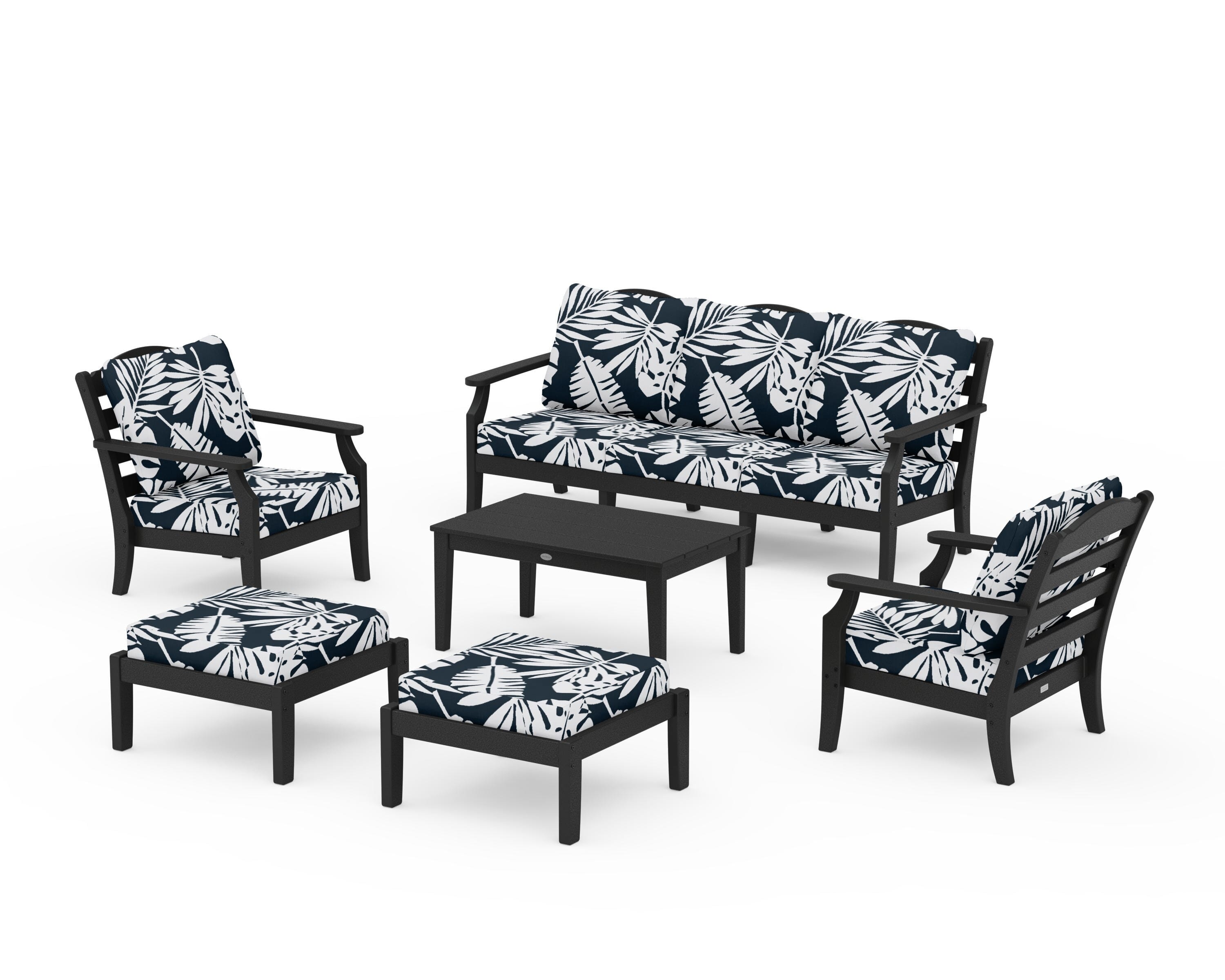Draper James™ by POLYWOOD® Savannah 6-Piece Lounge Sofa Set in Black / Leaf Marine Indigo