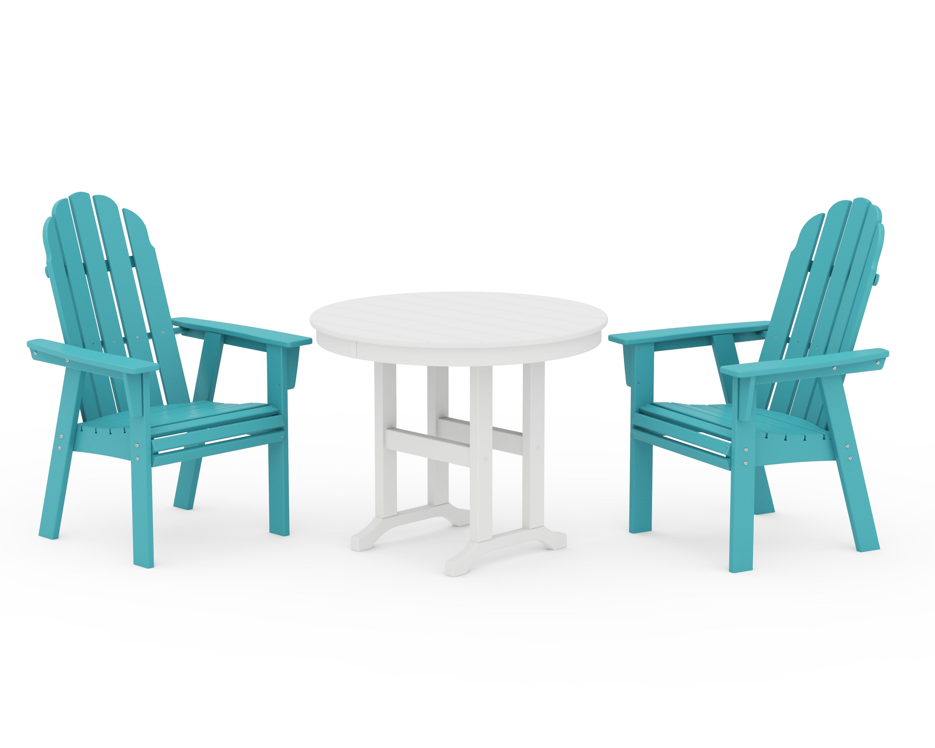 POLYWOOD® Vineyard Adirondack 3-Piece Round Dining Set in Aruba / White