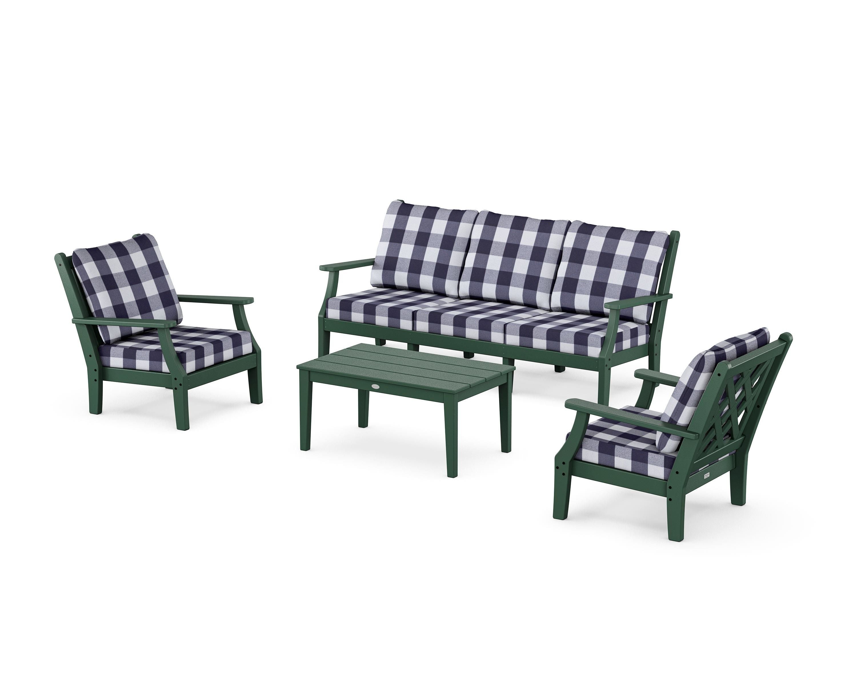 Country Living Wovendale 4-Piece Deep Seating Set with Sofa in Green / Buffalo Plaid Navy
