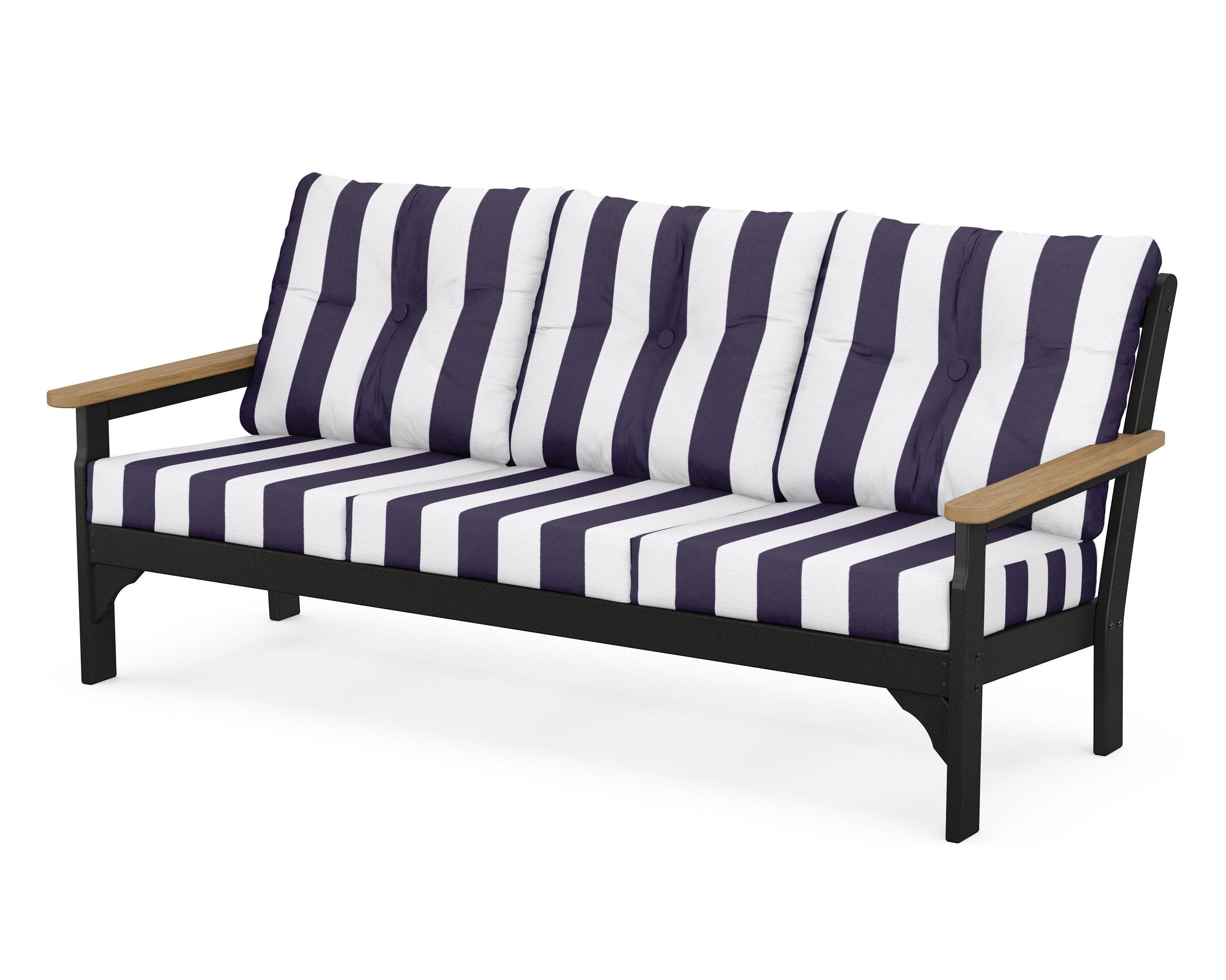 POLYWOOD® Vineyard Deep Seating Sofa in Black / Natural / Cabana Stripe Navy