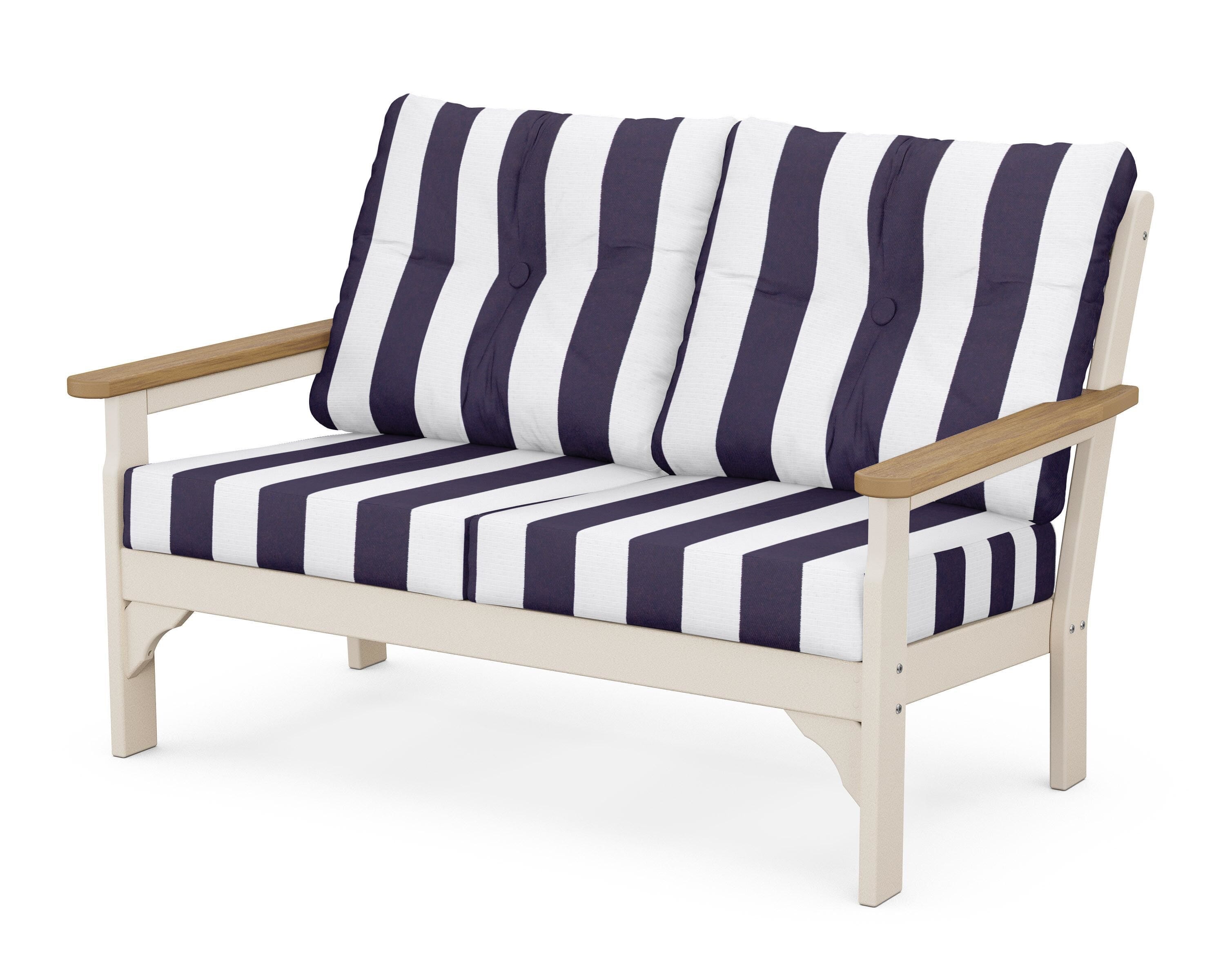 POLYWOOD® Vineyard Deep Seating Loveseat in Sand / Natural / Cabana Stripe Navy