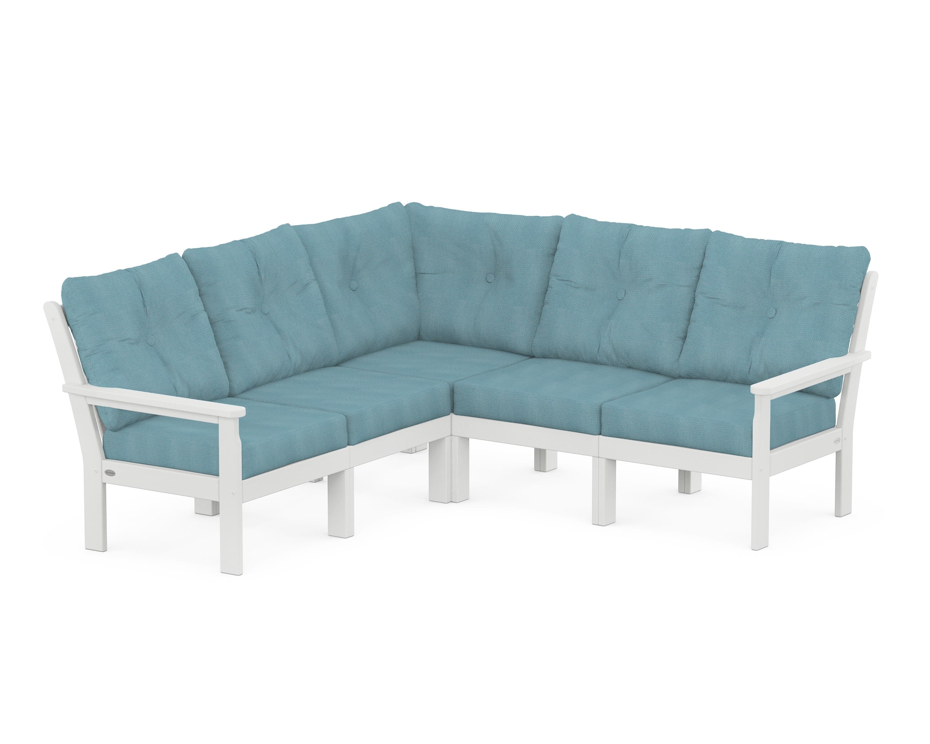 POLYWOOD® Vineyard 5-Piece Sectional in White / Lattice Sky Blue