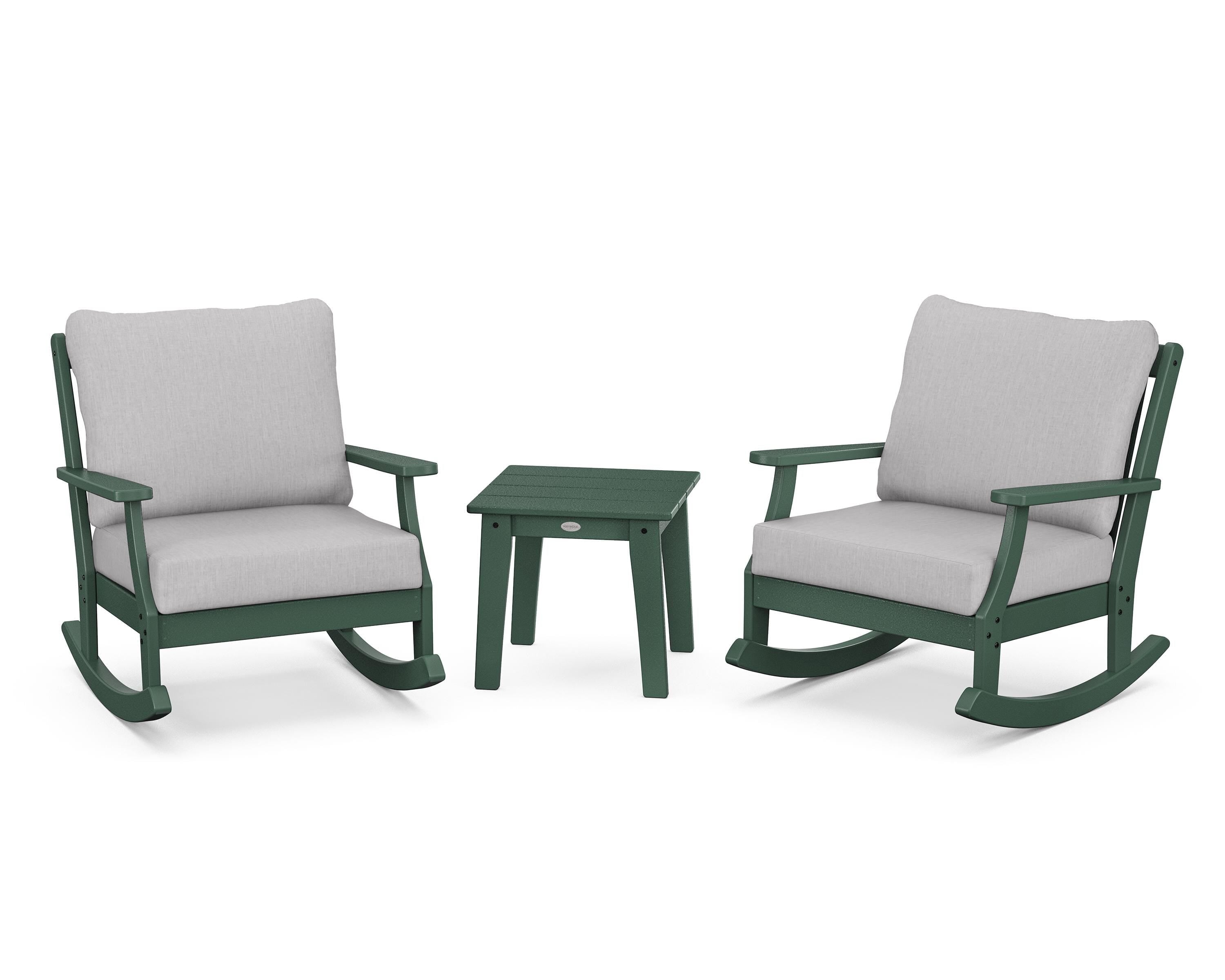 POLYWOOD® Braxton 3-Piece Deep Seating Rocker Set in Green / Granite