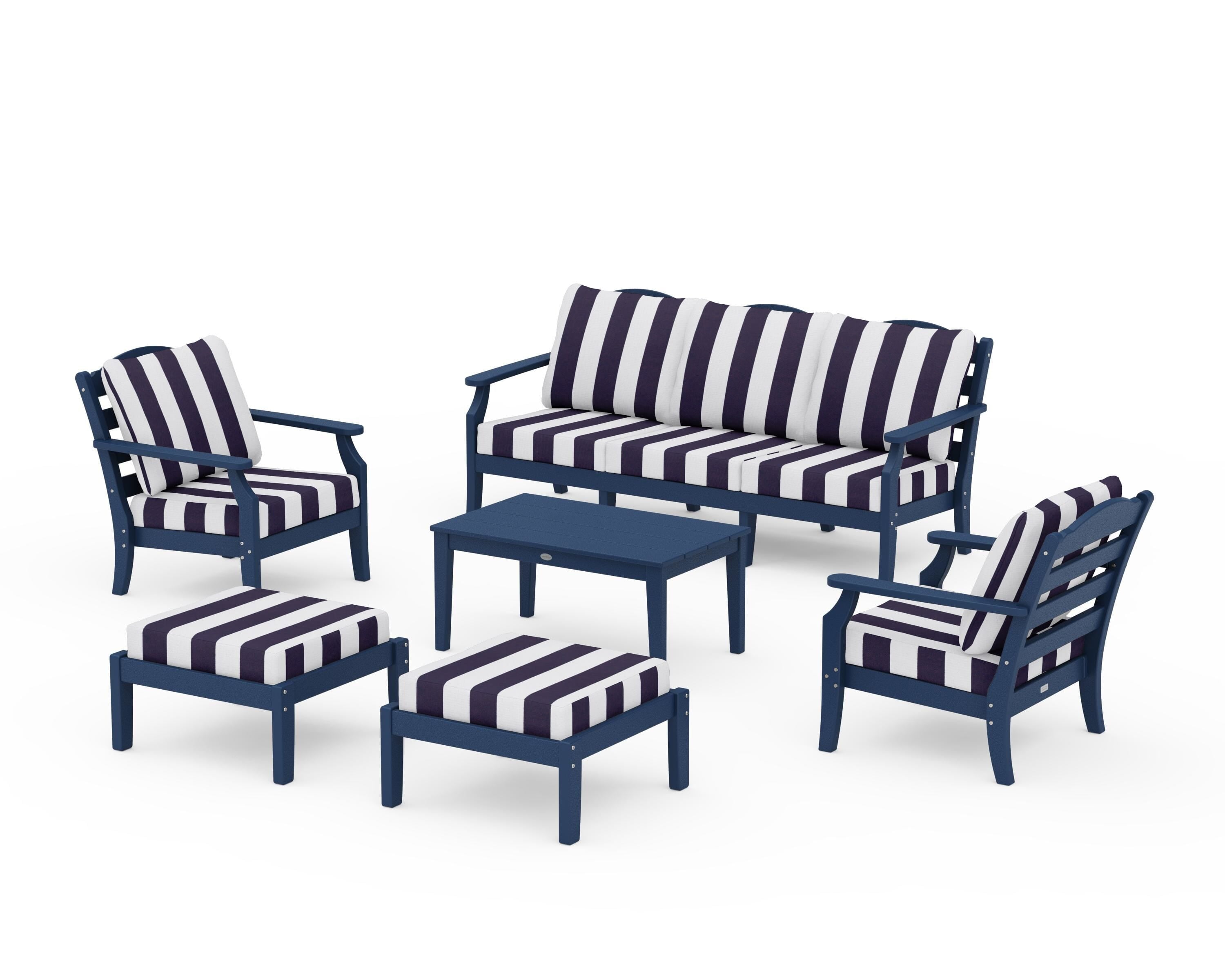 Draper James™ by POLYWOOD® Savannah 6-Piece Lounge Sofa Set in Navy / Cabana Stripe Navy