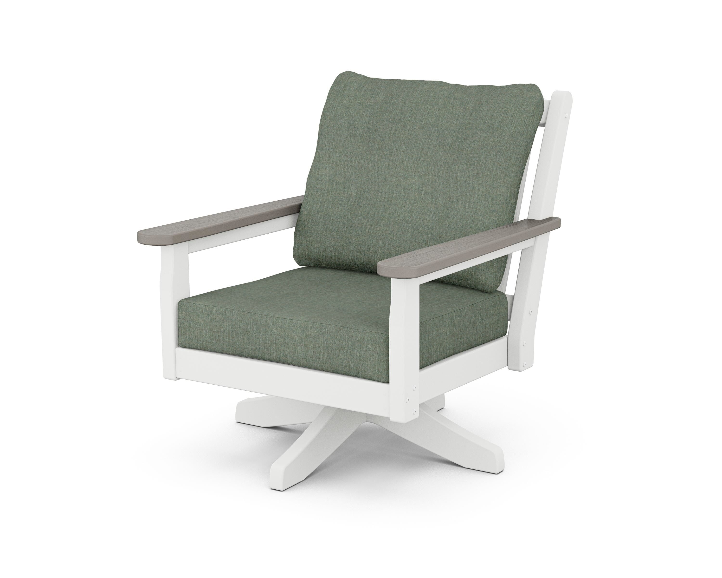 POLYWOOD® Chippendale Deep Seating Swivel Chair in White / Driftwood / Cast Sage