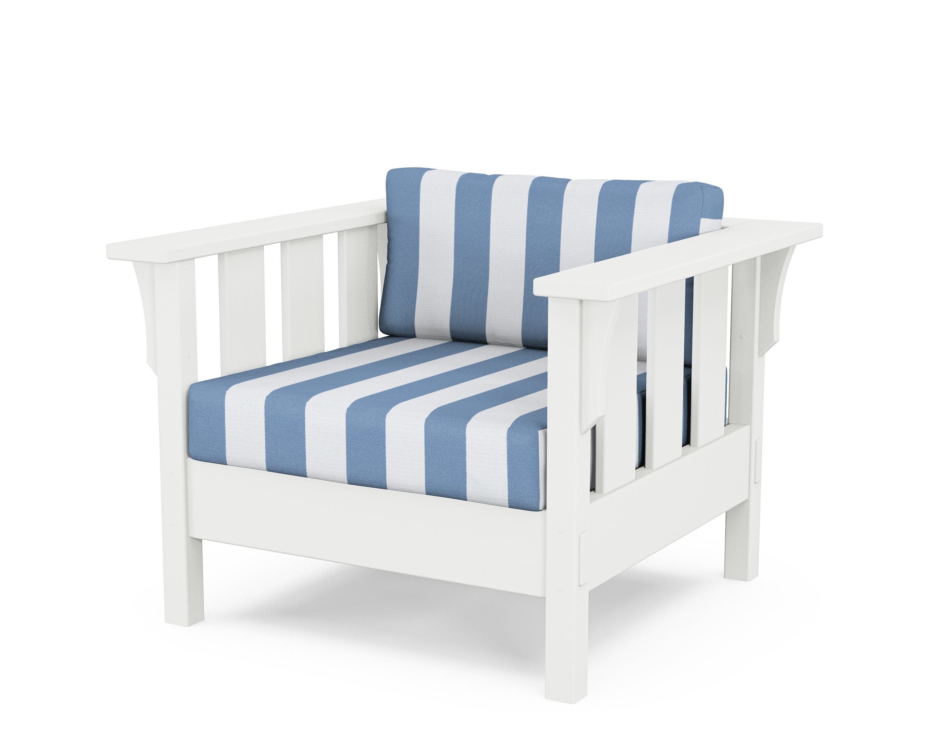 Martha Stewart by POLYWOOD® Acadia Deep Seating Chair in White / Cabana Stripe Sky Blue