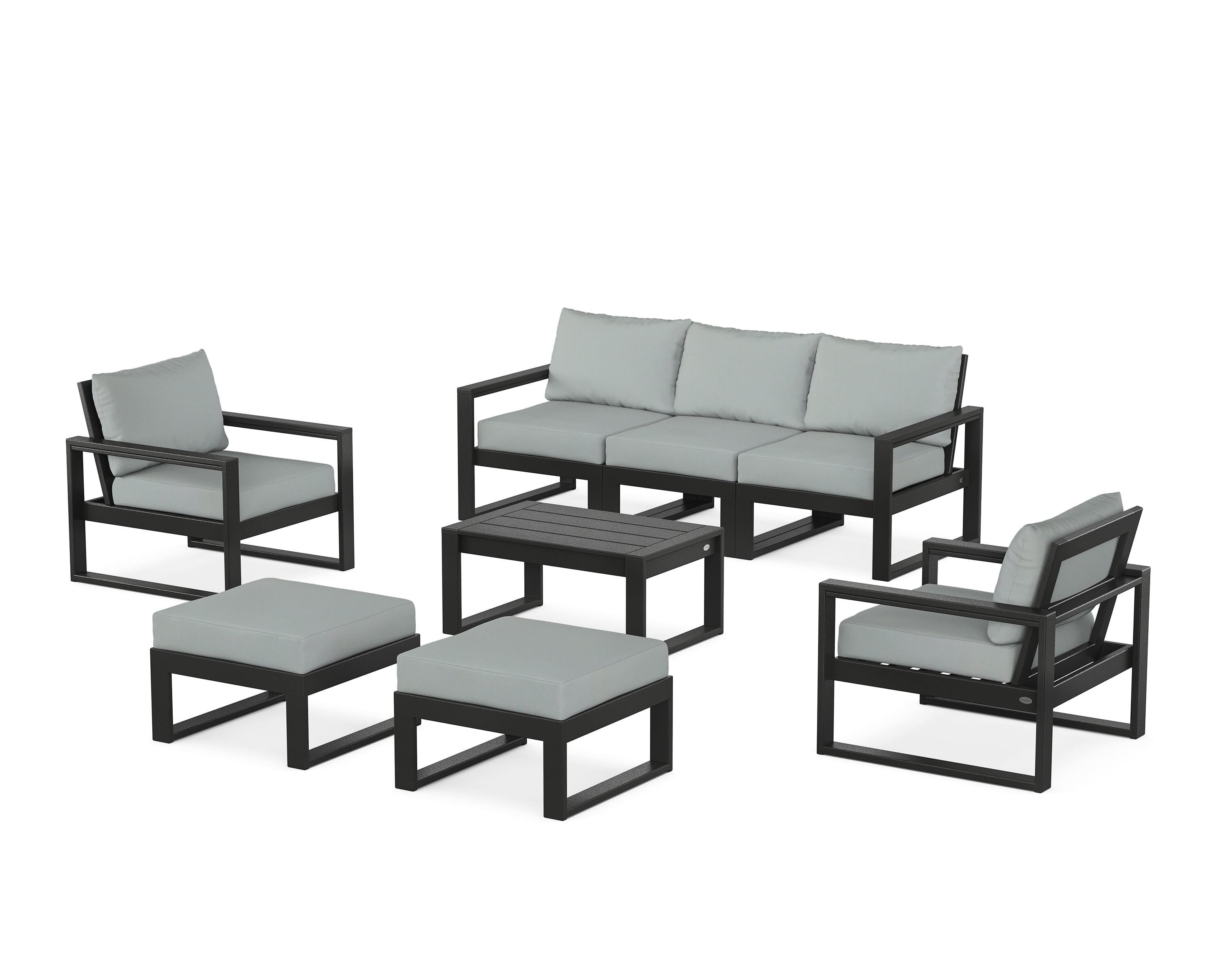 POLYWOOD® EDGE Sectional 8-Piece Lounge Sofa Set in Black / Spa