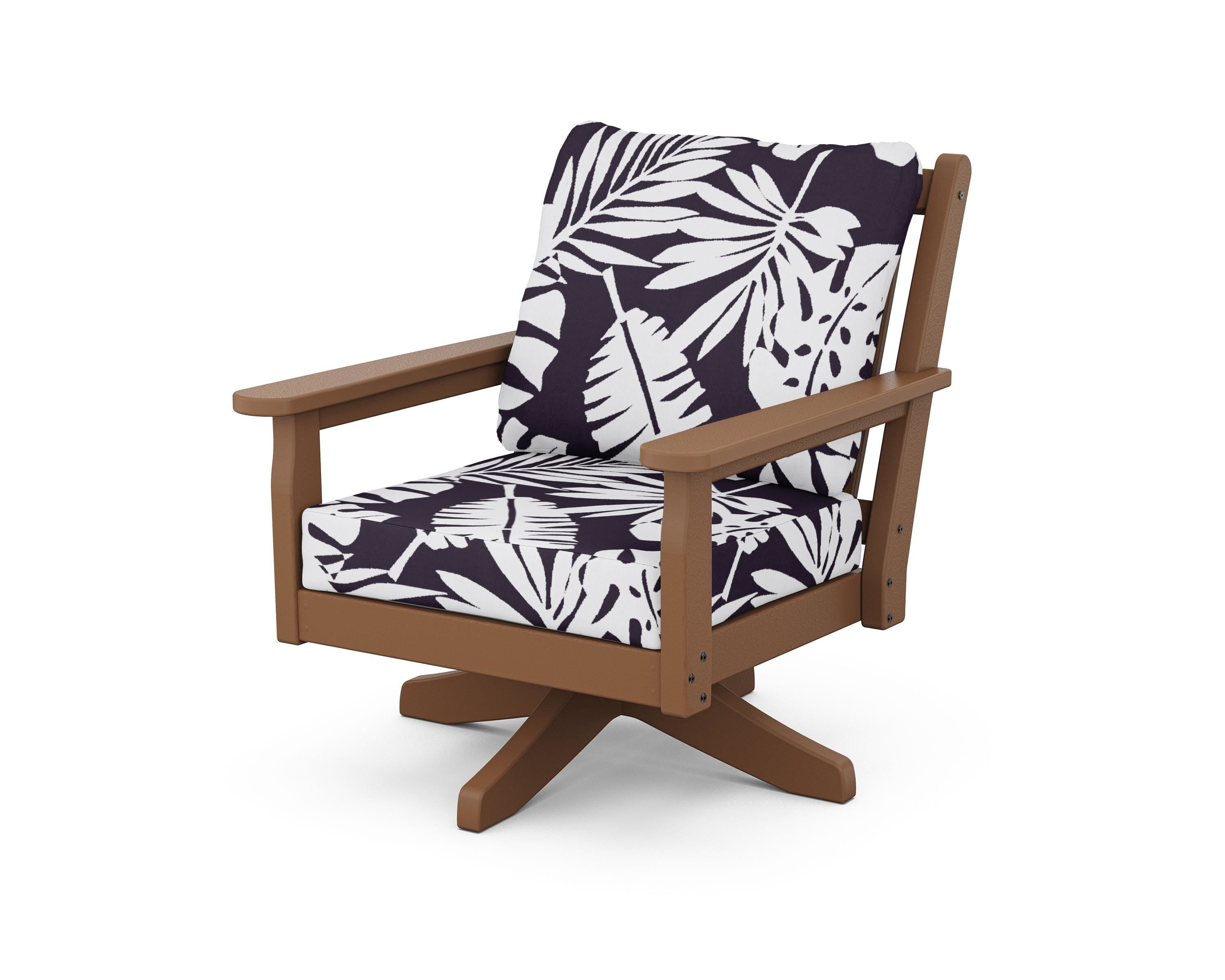 POLYWOOD® Chippendale Deep Seating Swivel Chair in Teak / Leaf Navy