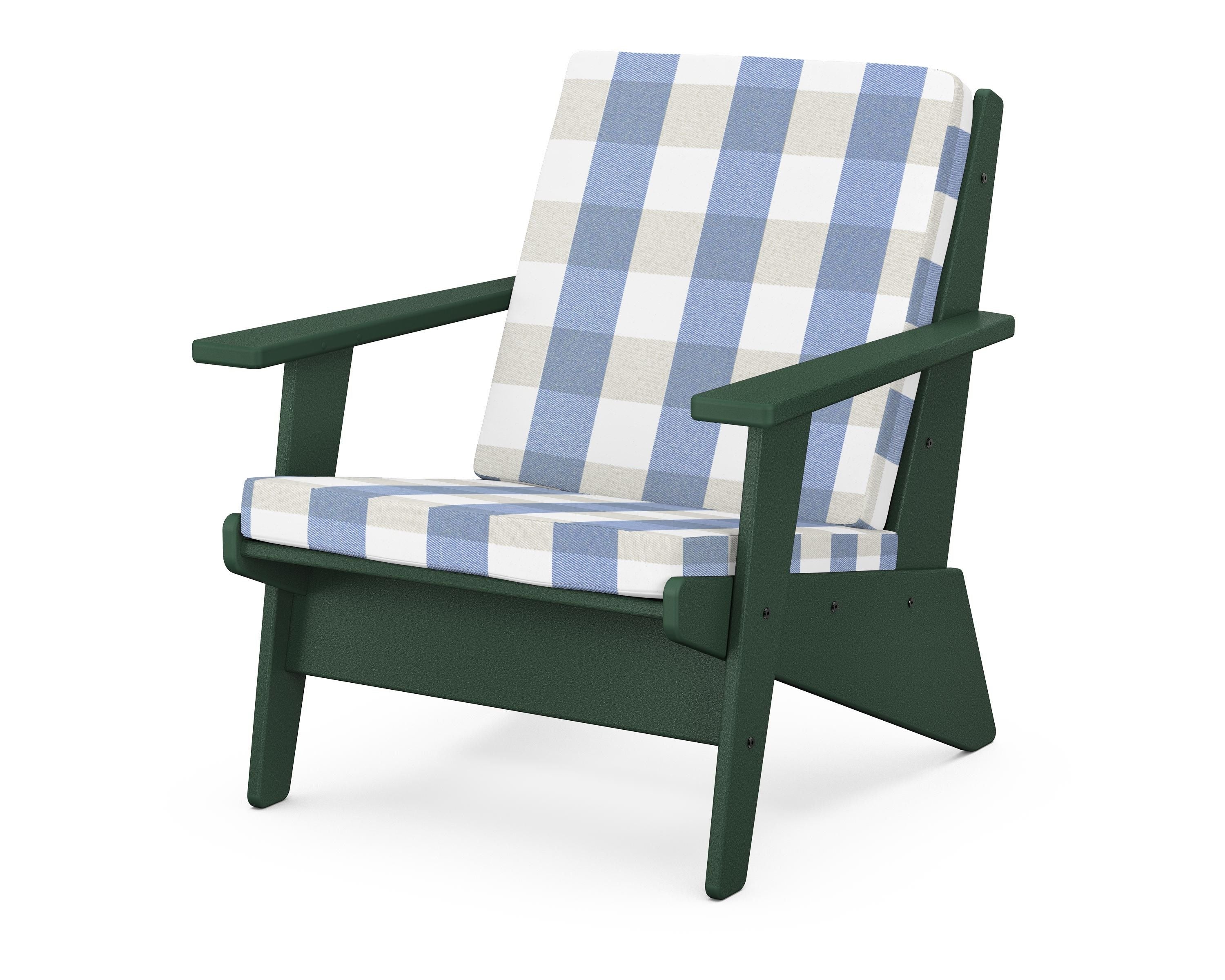 POLYWOOD® Riviera Modern Lounge Chair in Green / Buffalo Plaid Sky Blue