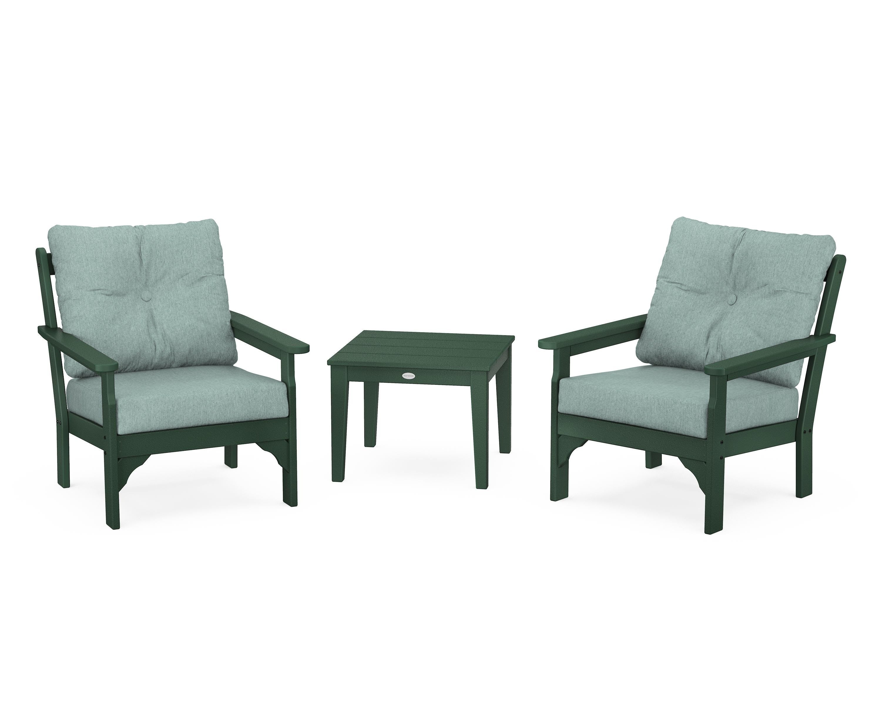 POLYWOOD® Vineyard 3-Piece Deep Seating Set in Green / Glacier Spa