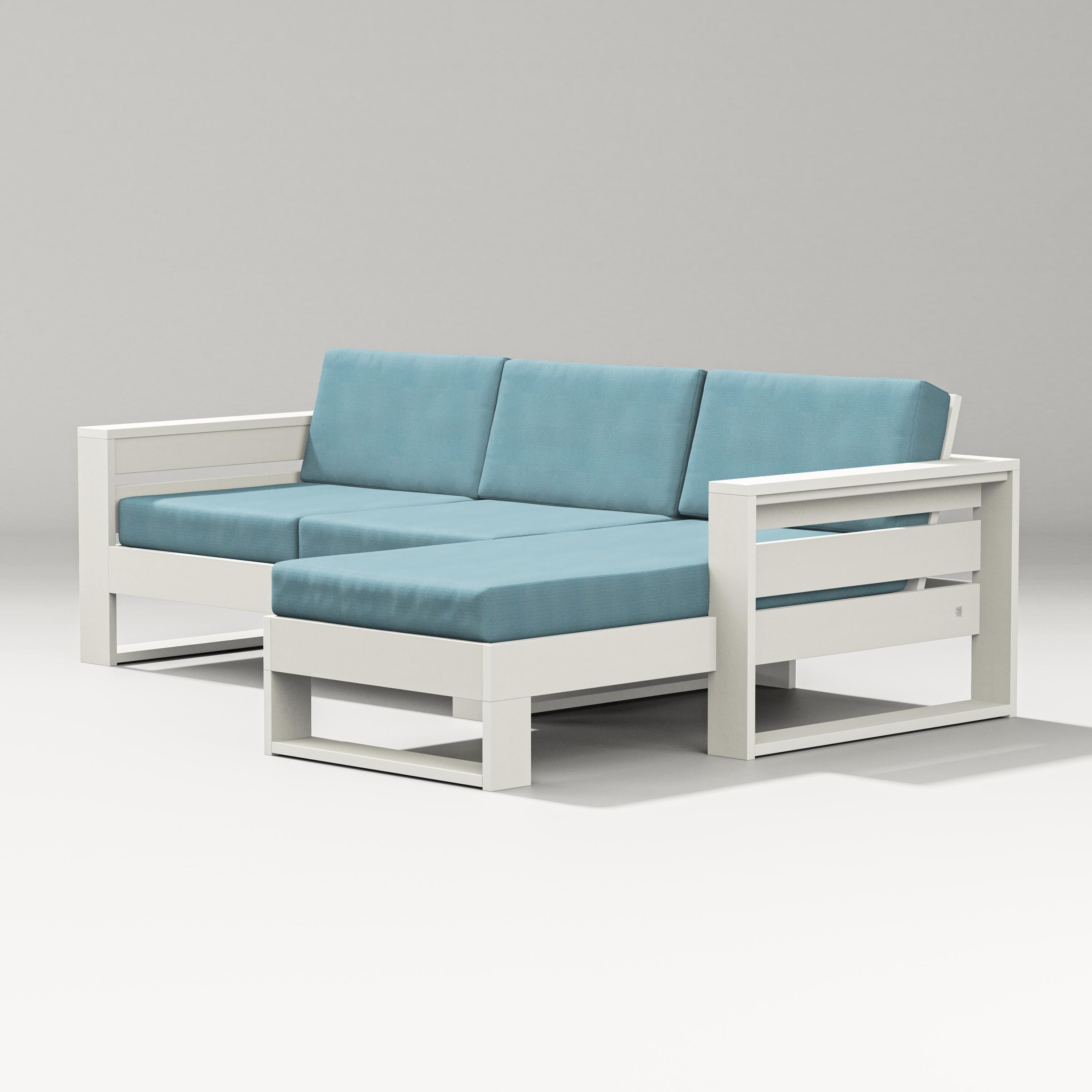 PW Designer Series Latitude Right Chaise Sectional in Vintage White / Lattice Sky Blue