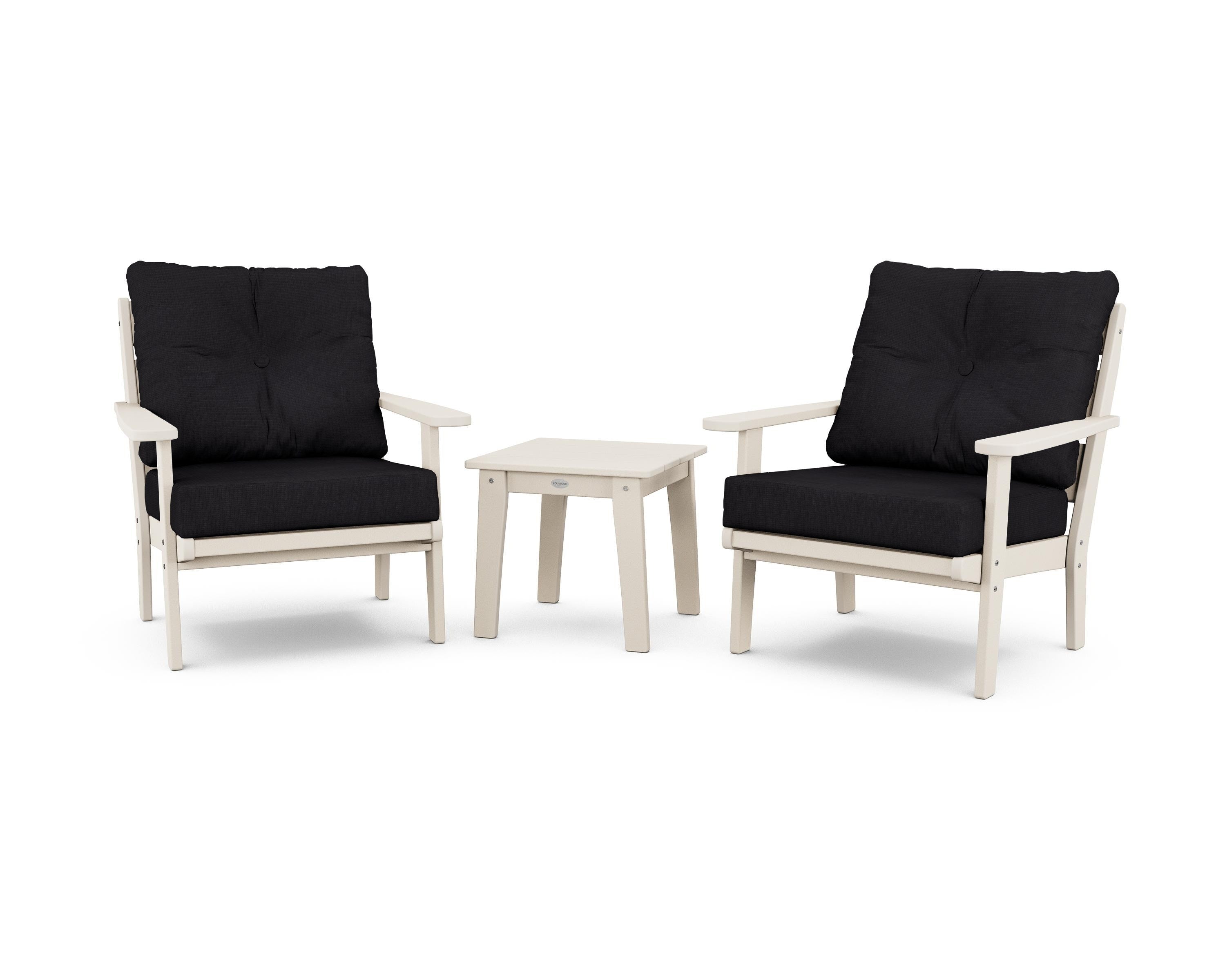 POLYWOOD® Lakeside 3-Piece Deep Seating Chair Set in Sand / Midnight Linen