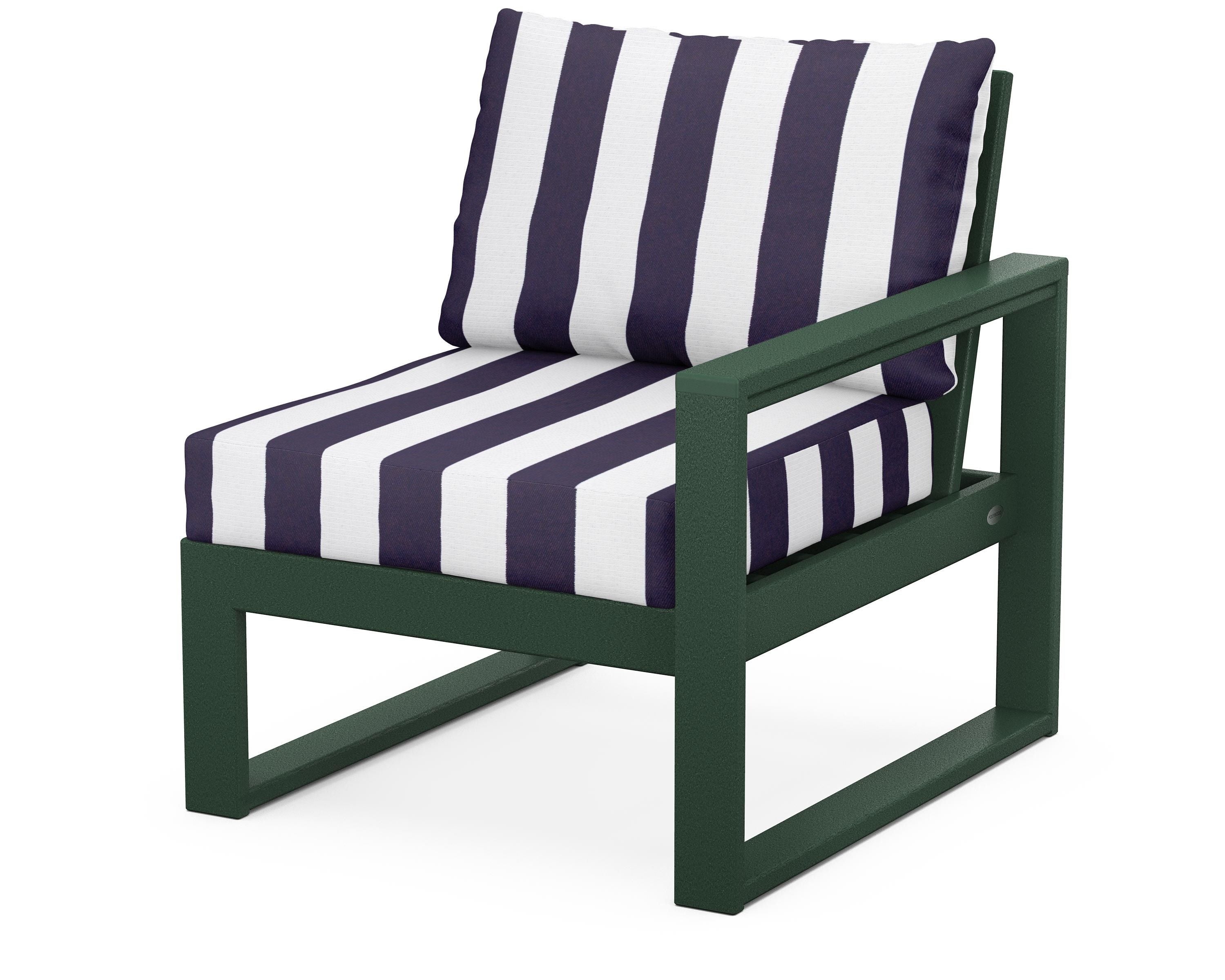 POLYWOOD® EDGE Modular Right Arm Chair in Green / Cabana Stripe Navy
