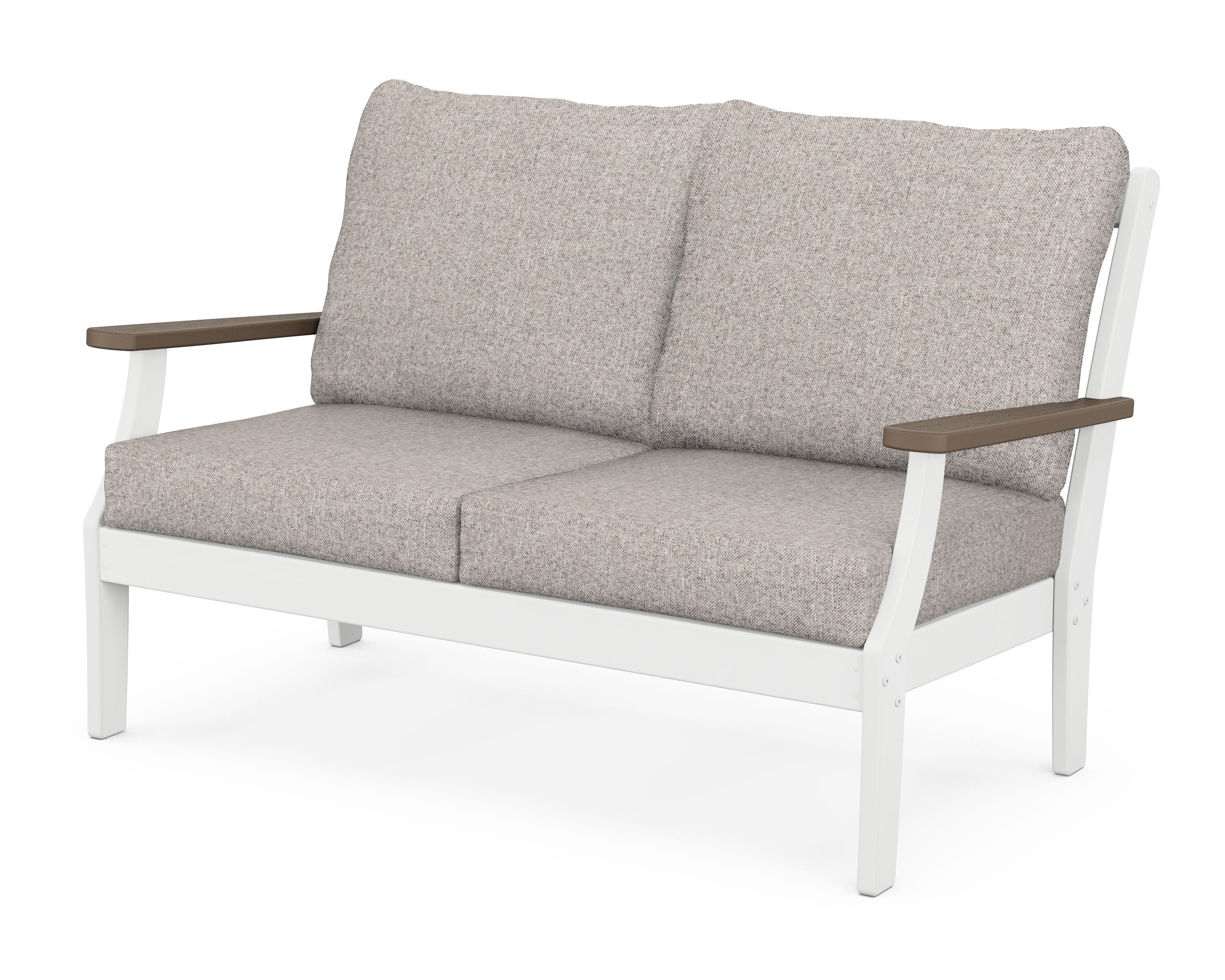 POLYWOOD® Braxton Deep Seating Loveseat in White / Kona / Weathered Tweed