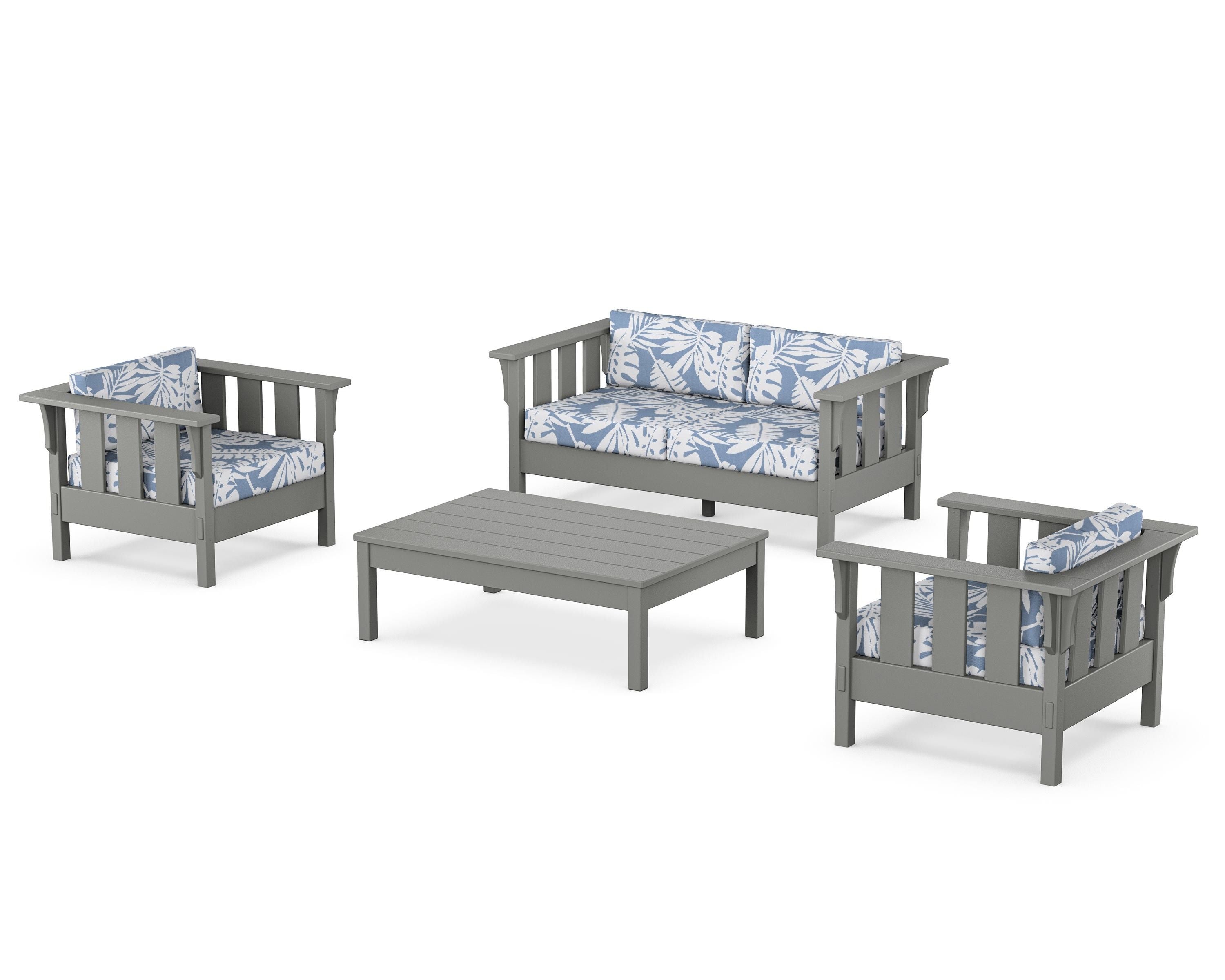 Martha Stewart by POLYWOOD® Acadia 4-Piece Deep Seating Set with Loveseat in Slate Grey / Leaf Sky Blue