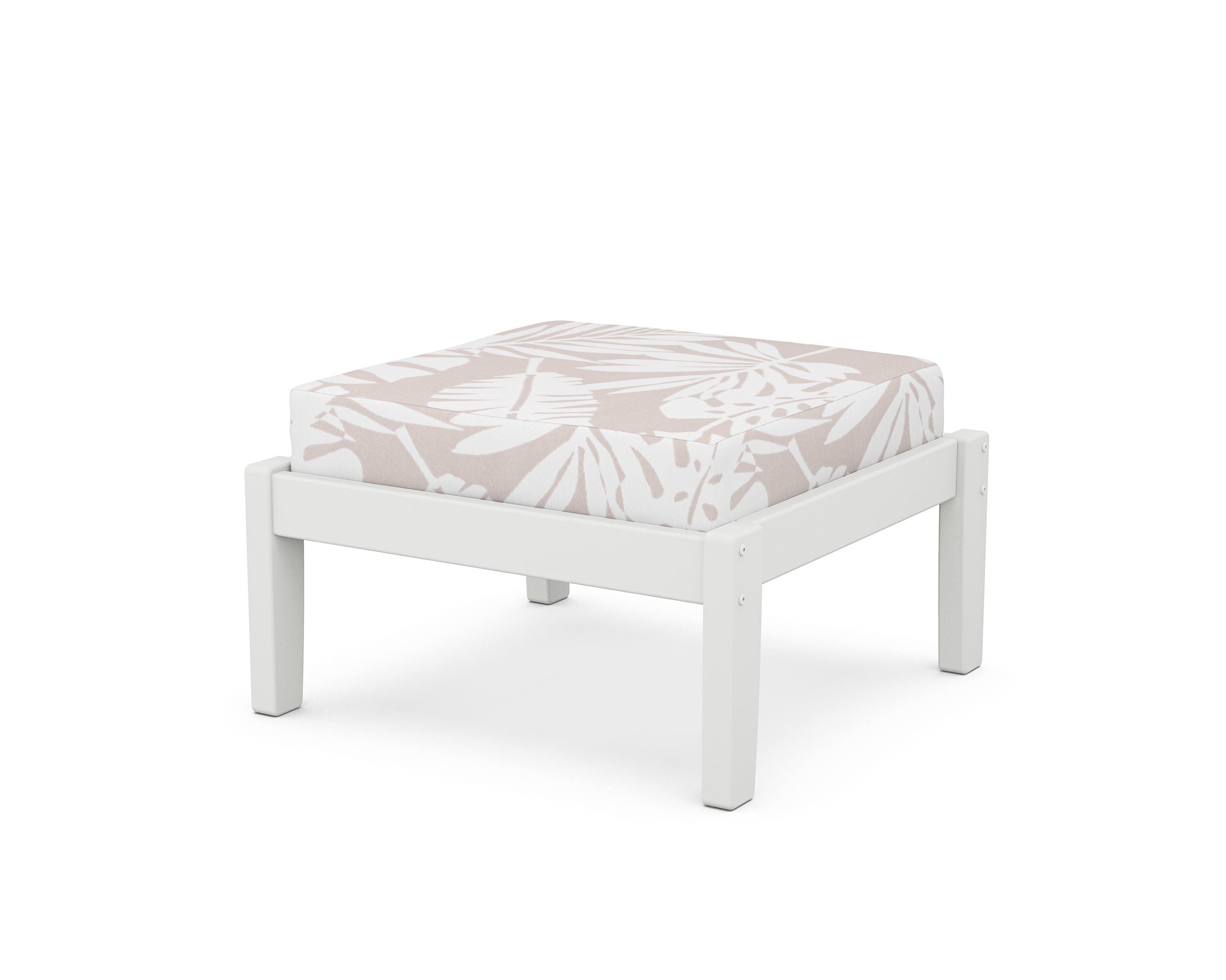 Unbranded Deep Seating Ottoman in White / Leaf Dune Burlap