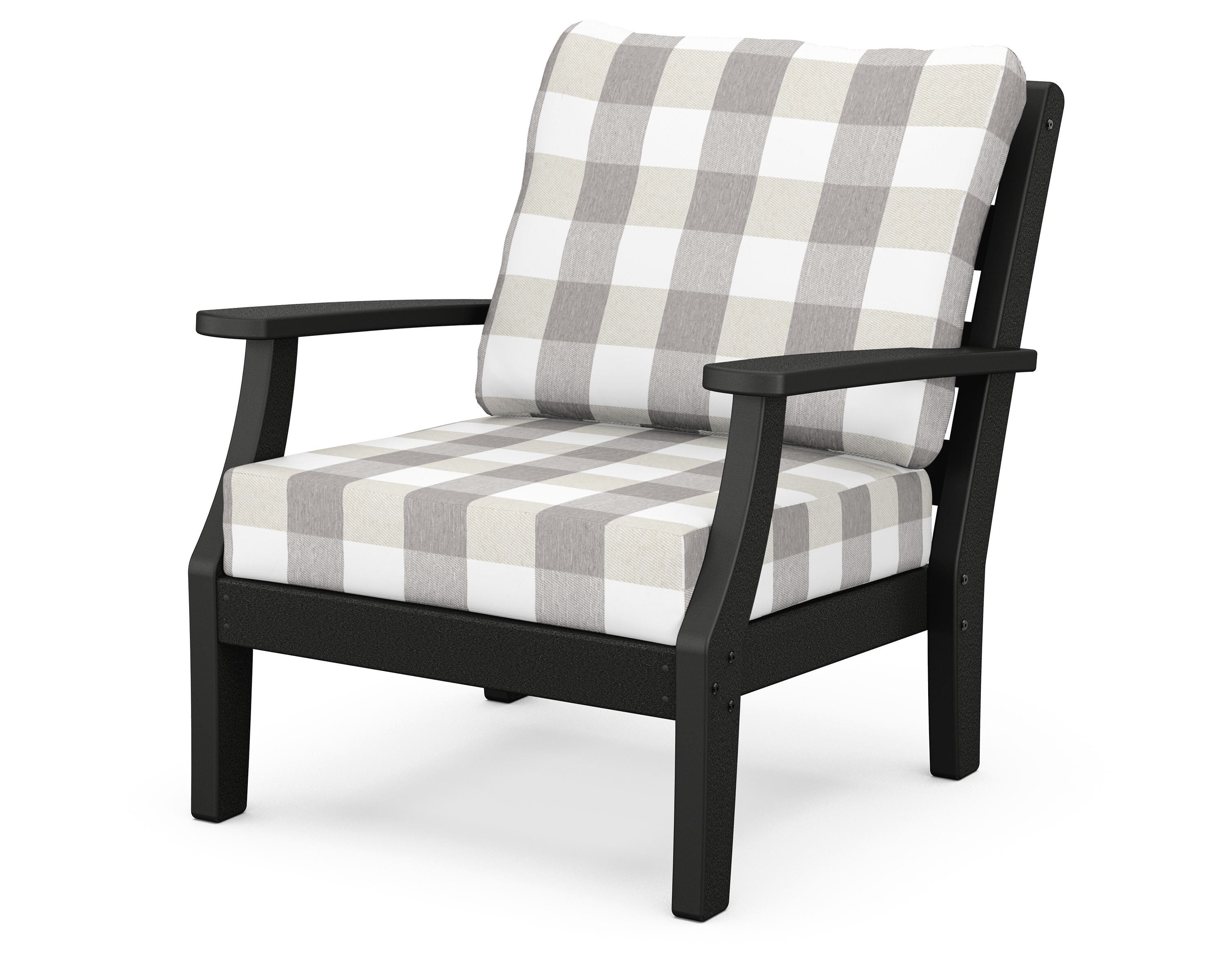 POLYWOOD® Chesapeake Deep Seating Chair in Black / Buffalo Plaid Grey Mist