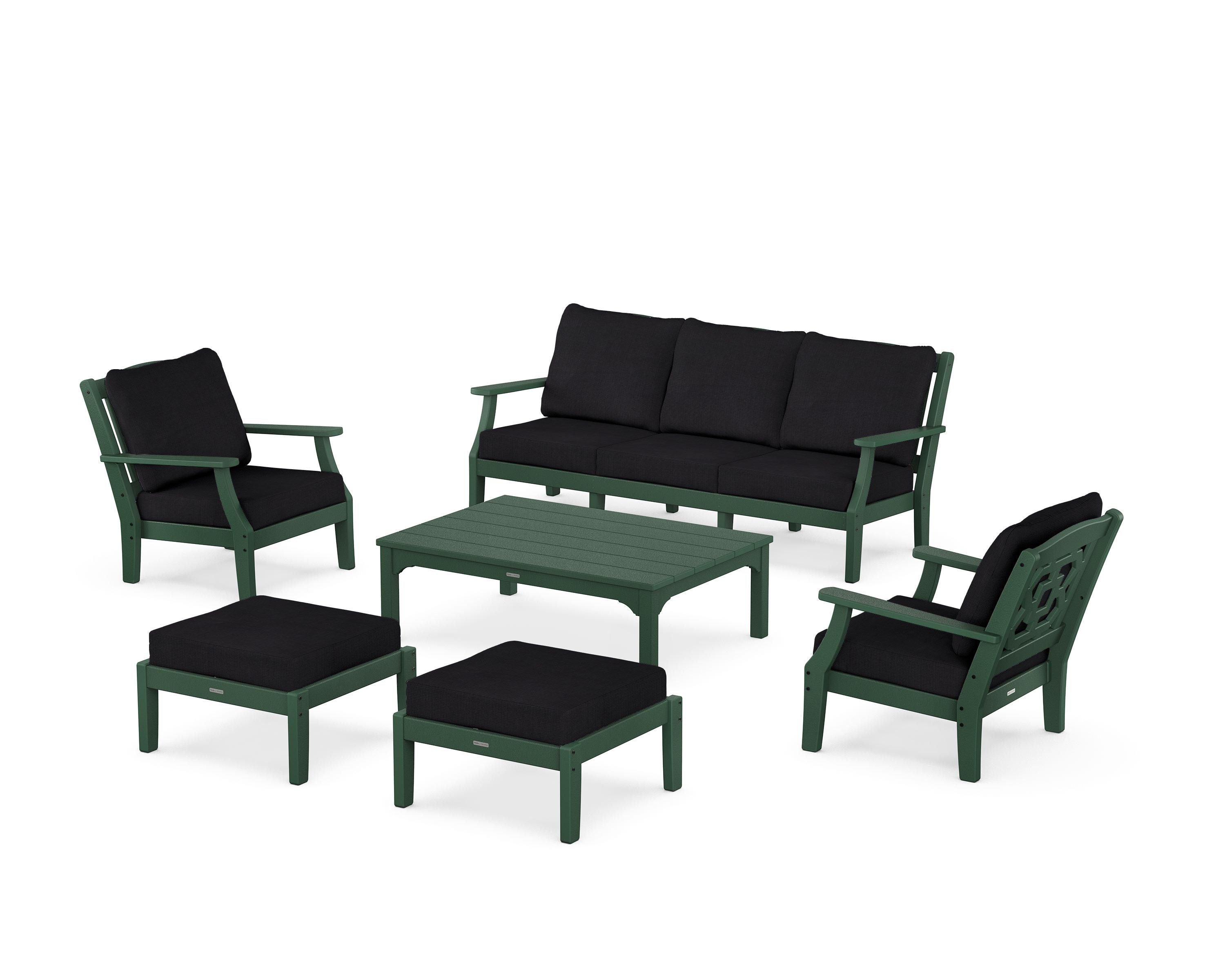 Martha Stewart by POLYWOOD® Chinoiserie 6-Piece Lounge Sofa Set in Green / Midnight Linen
