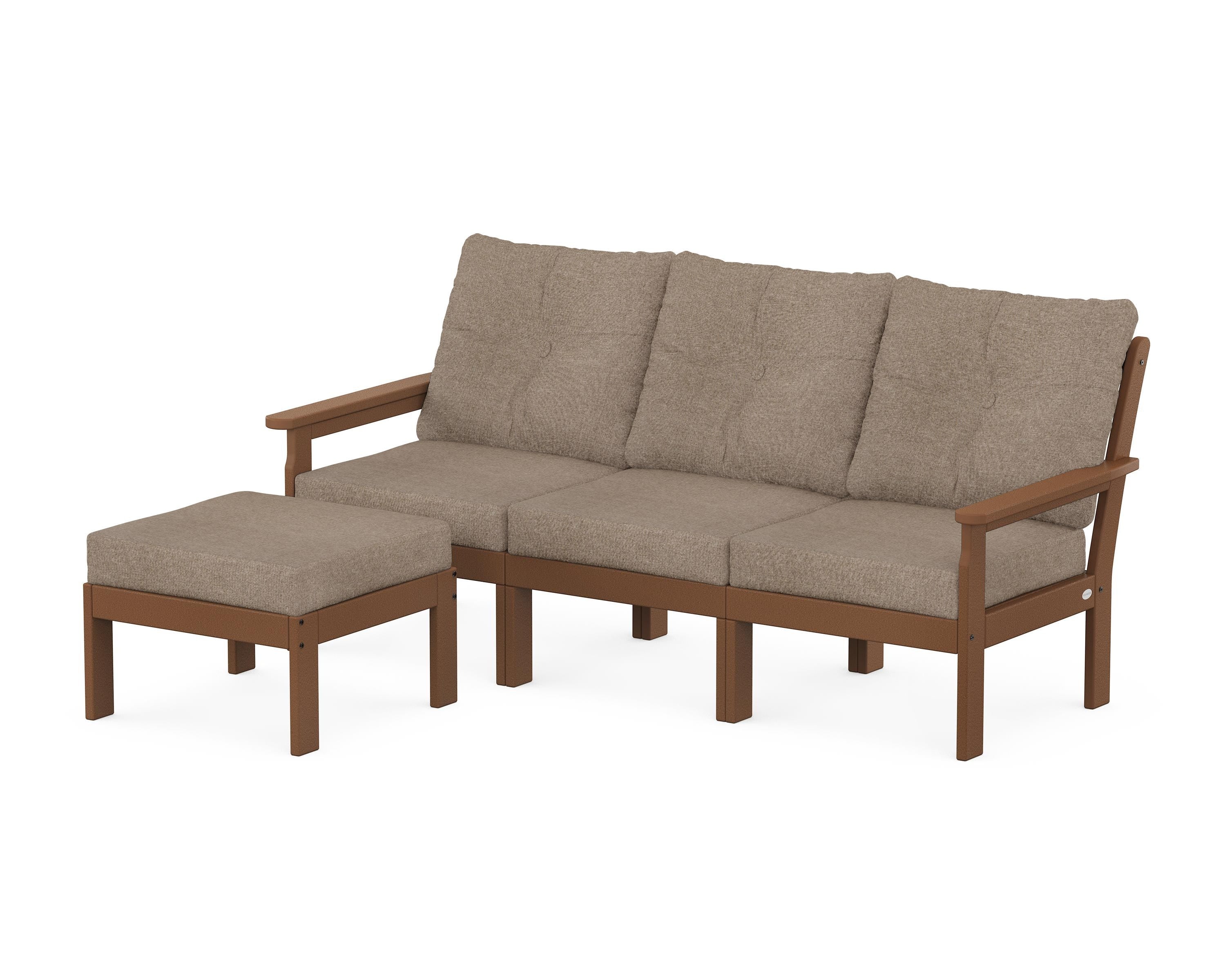 POLYWOOD® Vineyard 4-Piece Sectional with Ottoman in Teak / Spiced Burlap