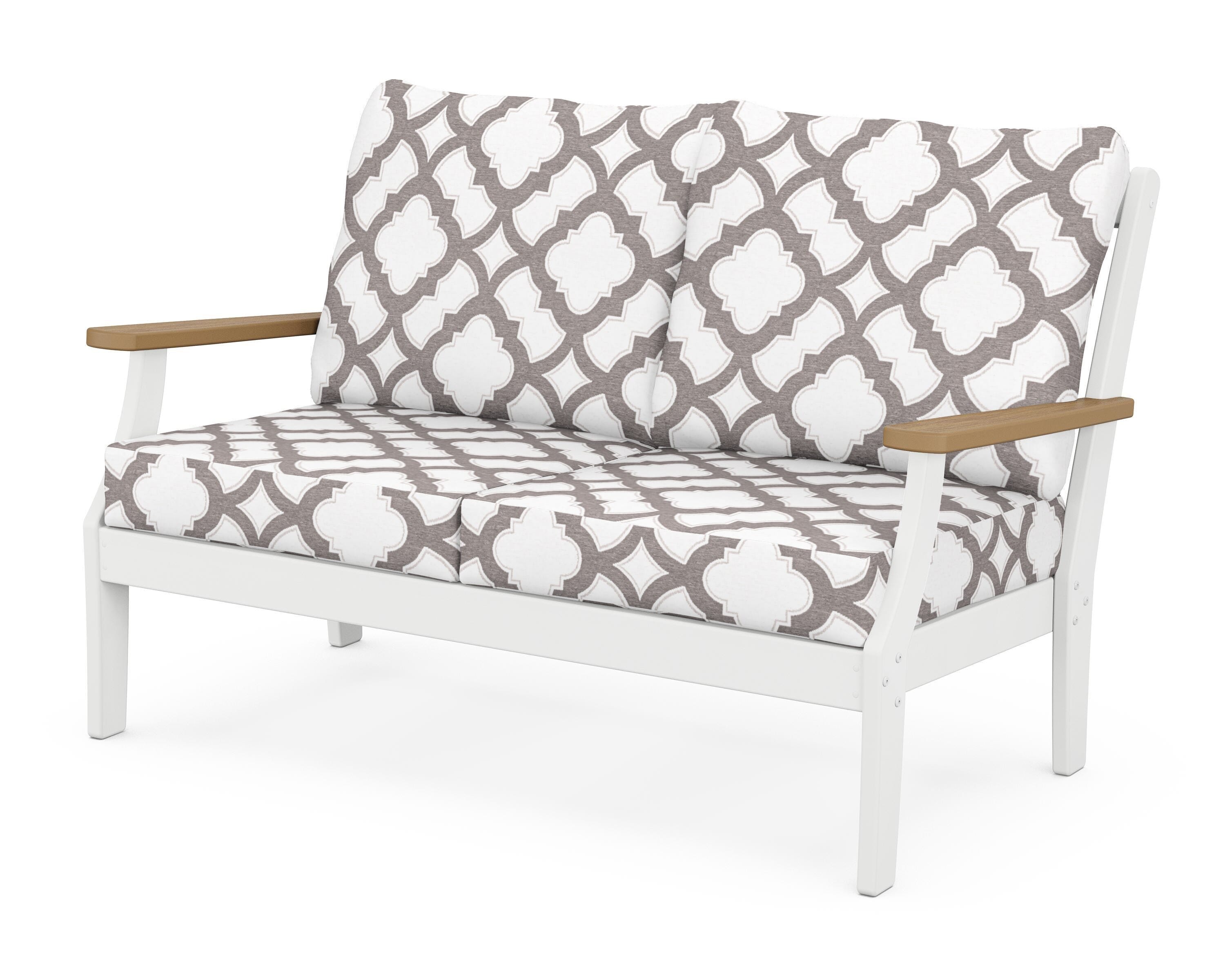 POLYWOOD® Braxton Deep Seating Loveseat in White / Natural / Trellis Grey Mist
