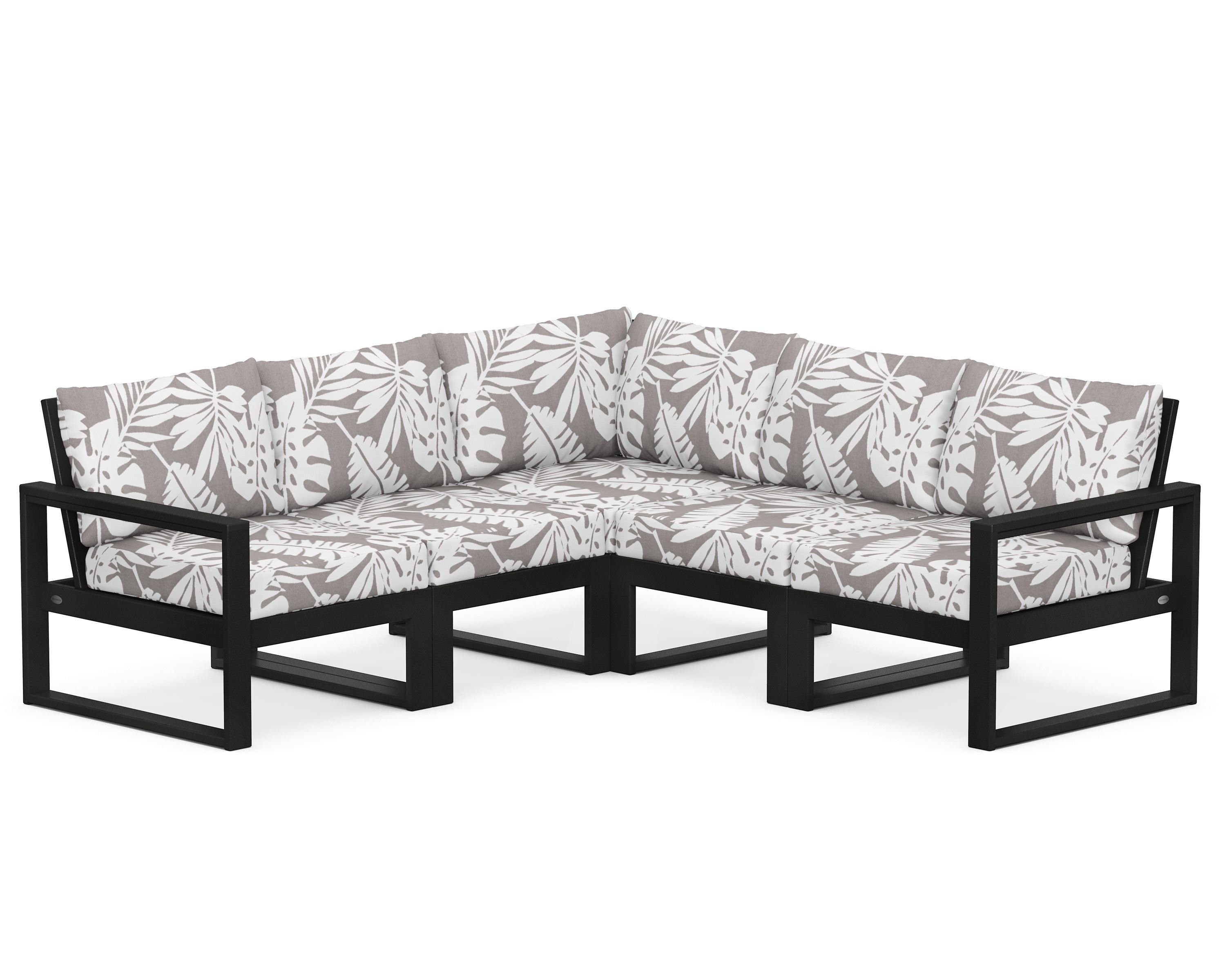 POLYWOOD® EDGE 5-Piece Modular Deep Seating Set in Black / Leaf Grey Mist