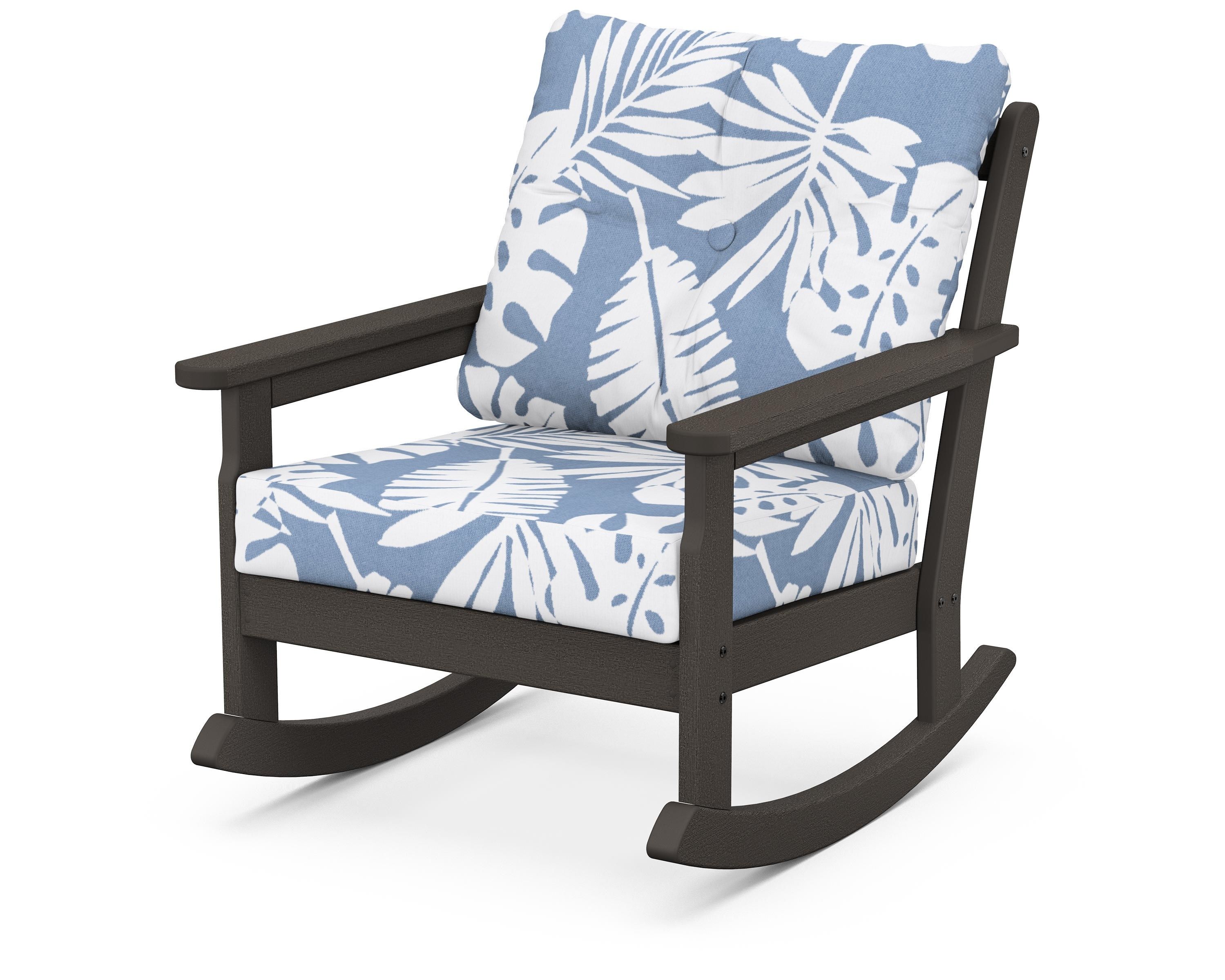 POLYWOOD® Vineyard Deep Seating Rocking Chair in Vintage Coffee / Leaf Sky Blue